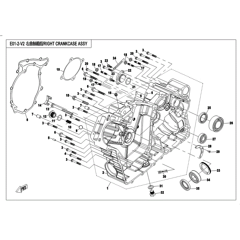 An Image of a Genuine CFMOTO Parts Schematic Diagram showing the schematic - RIGHT CRANKCASE ASSY - 2018 CFMOTO ZFORCE 1000