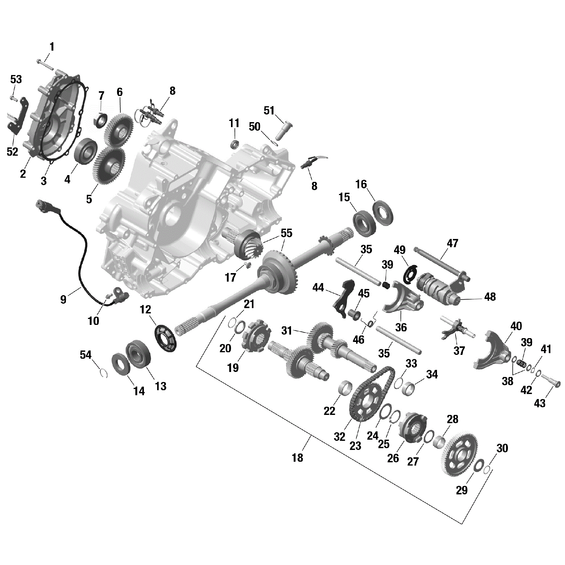 An Image of a Genuine Can-Am Parts Schematic Diagram showing the schematic - ROTAX - GEARBOX
