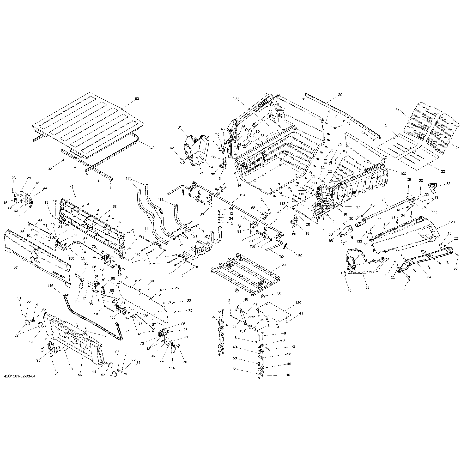 An Image of a Genuine Can-Am Parts Schematic Diagram showing the schematic - REAR CARGO BOX _42C1501