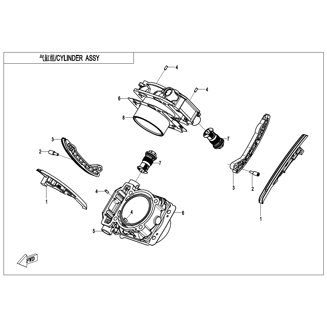 An Image of a Genuine CFMOTO Parts Schematic Diagram showing the schematic - CYLINDER BODY - 2025 CFMOTO UFORCE 800 XL