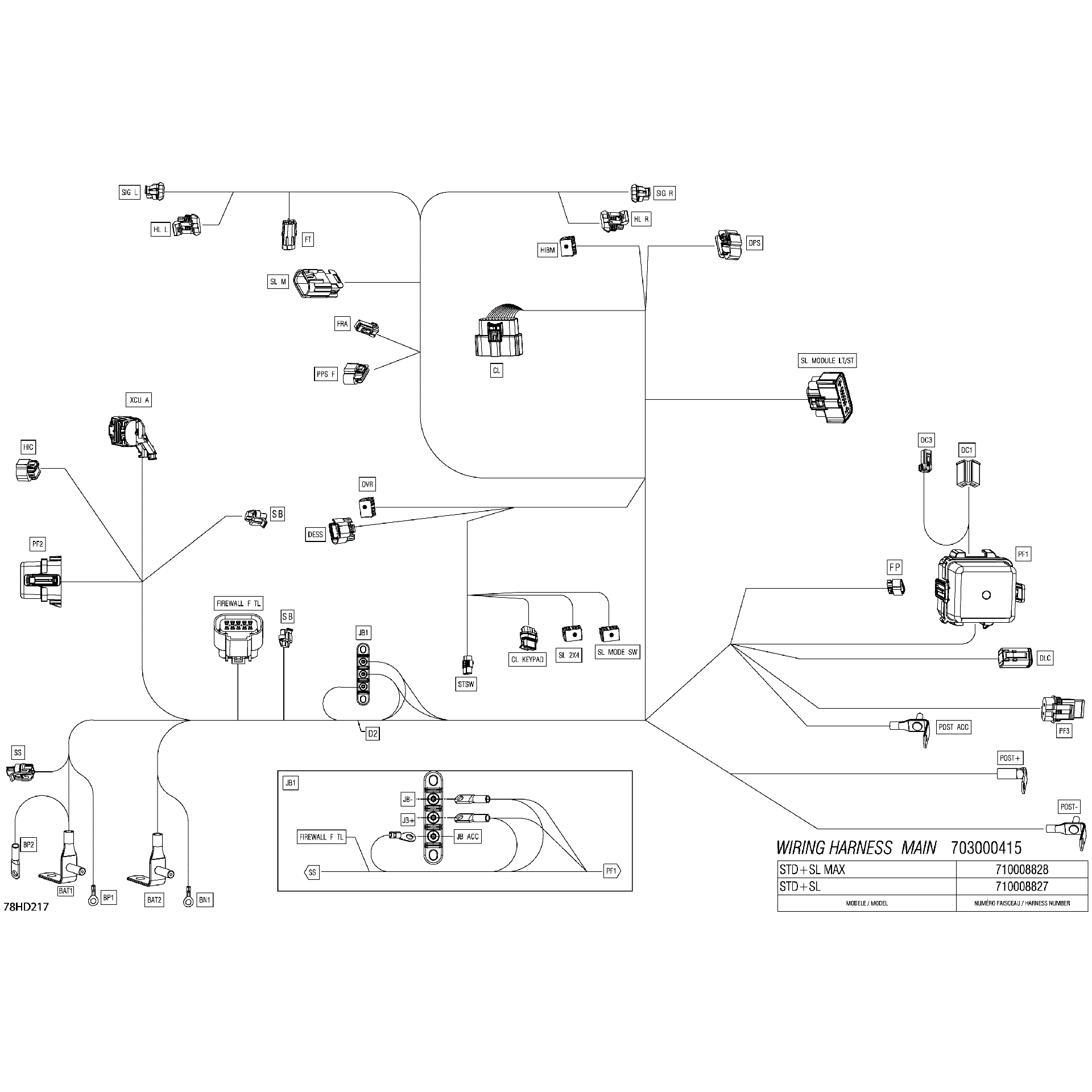 An Image of a Genuine Can-Am Parts Schematic Diagram showing the schematic - ELECTRIC - MAIN HARNESS - 710008827