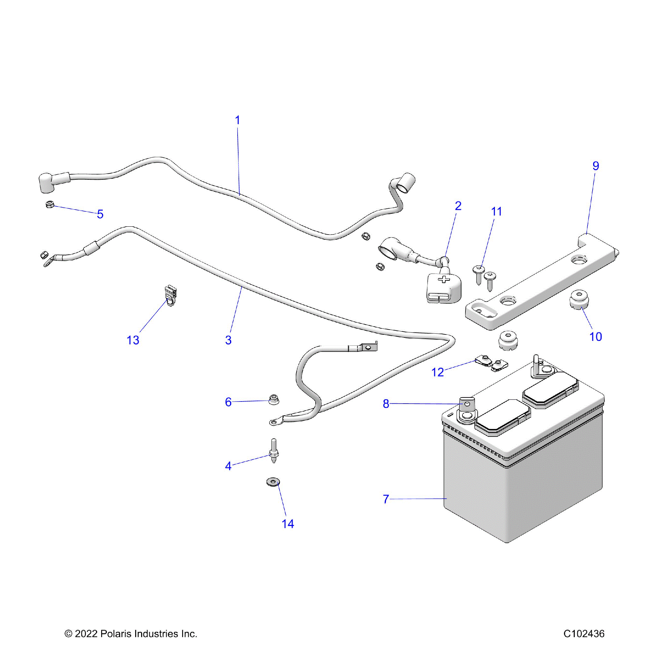 An Image of a Genuine Polaris Parts Schematic Diagram showing the schematic - ELECTRICAL: BATTERY - 2025 POLARIS SPORTSMAN TOURING 570 X2 EPS