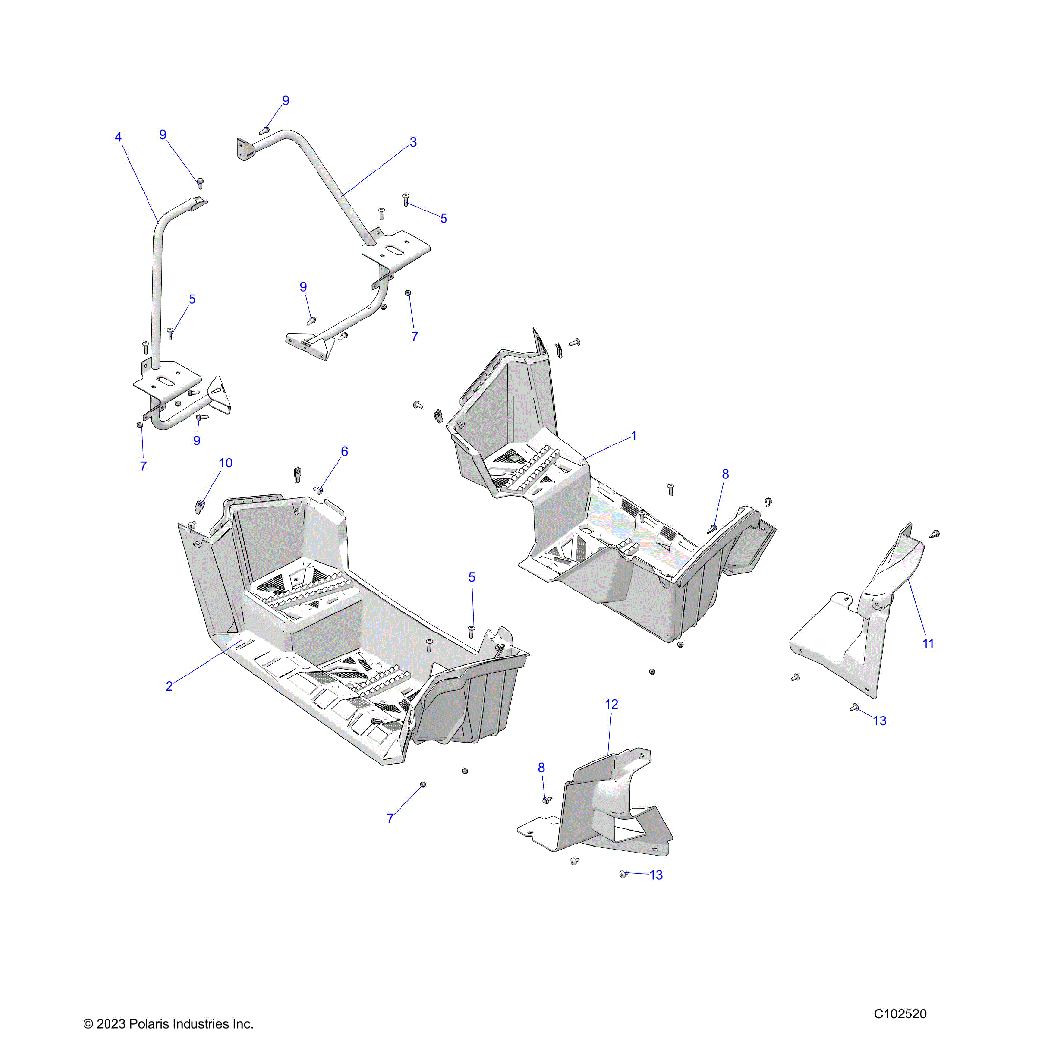 An Image of a Genuine Polaris Parts Schematic Diagram showing the schematic - BODY: FOOTWELLS - 2026 POLARIS SPORTSMAN TOURING 570 ULTIMATE
