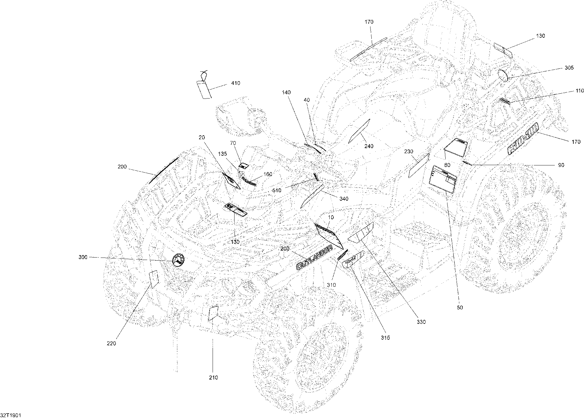 An Image of a Genuine Can-Am Parts Schematic Diagram showing the schematic - DECALS XT