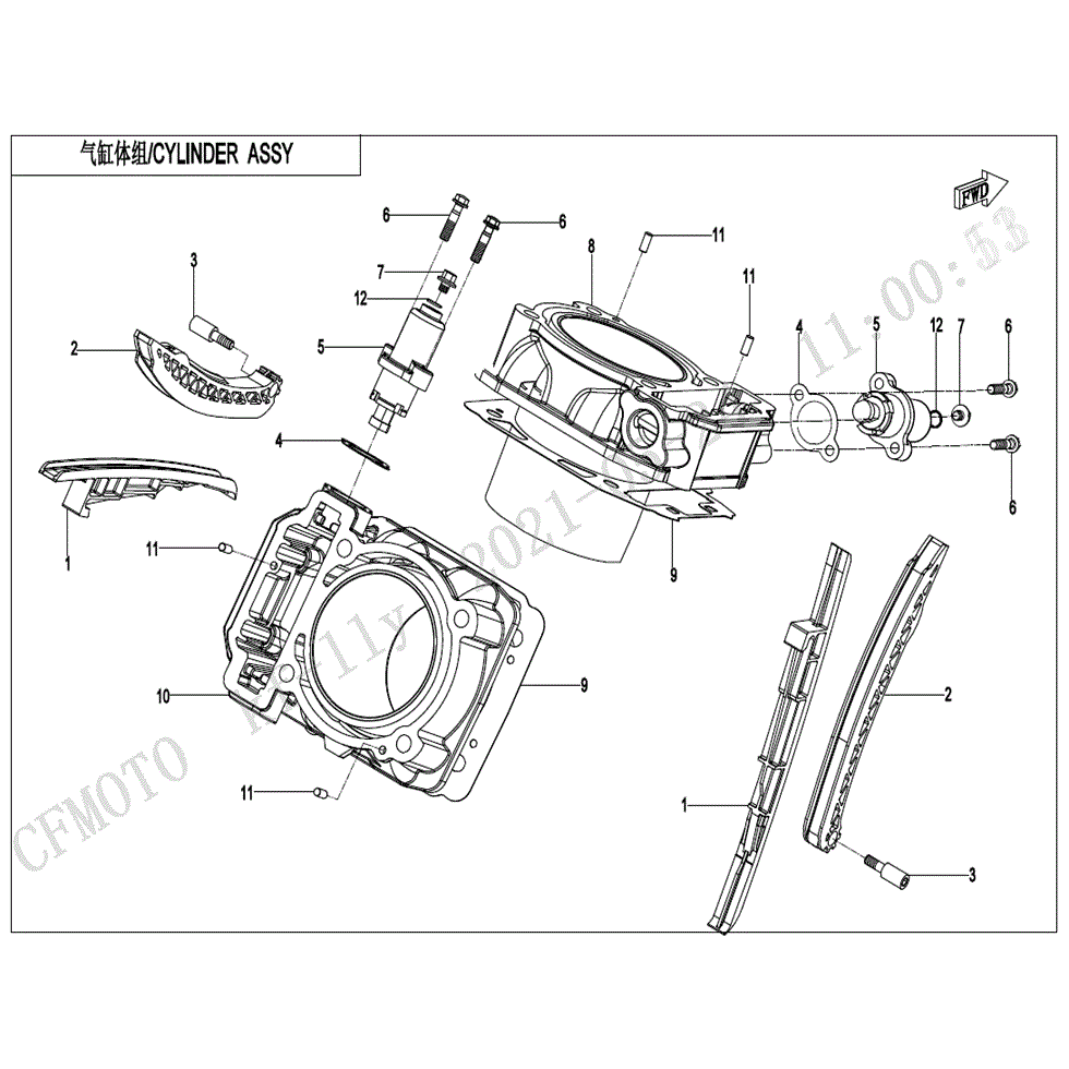 An Image of a Genuine CFMOTO Parts Schematic Diagram showing the schematic - CYLINDER ASSY. - 2023 CFMOTO ZFORCE 950 Sport