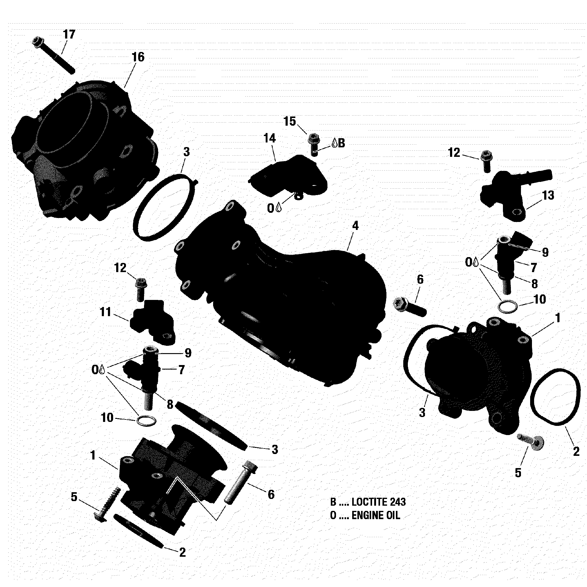 An Image of a Genuine Can-Am Parts Schematic Diagram showing the schematic - AIR INTAKE MANIFOLD AND THROTTLE BODY