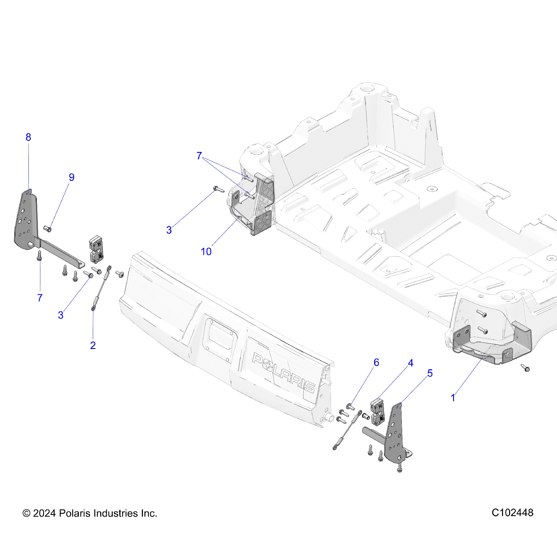 An Image of a Genuine Polaris Parts Schematic Diagram showing the schematic - BODY: TAILGATE BRACKETS - 2026 POLARIS SPORTSMAN 570 X2 EPS