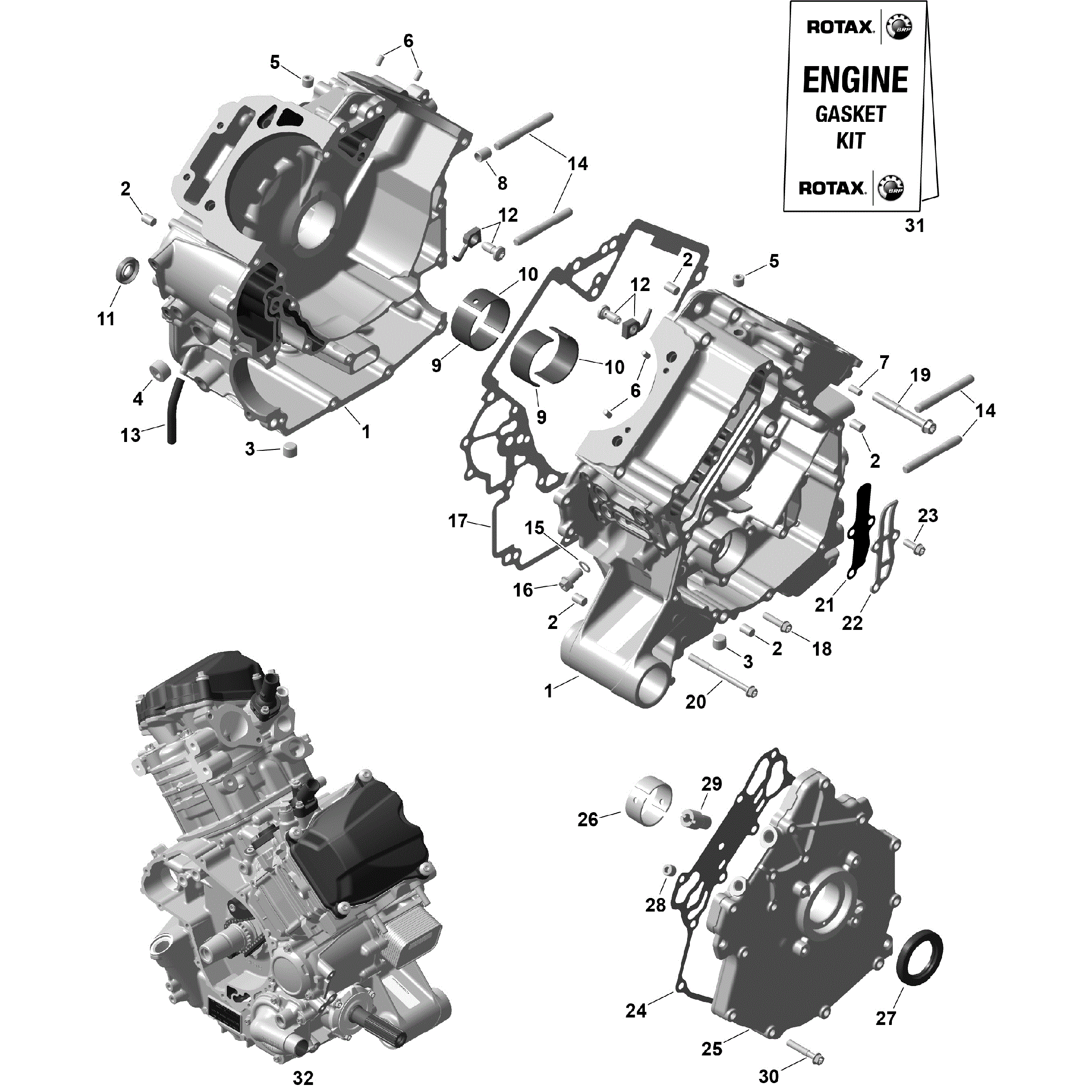 An Image of a Genuine Can-Am Parts Schematic Diagram showing the schematic - ROTAX - CRANKCASE