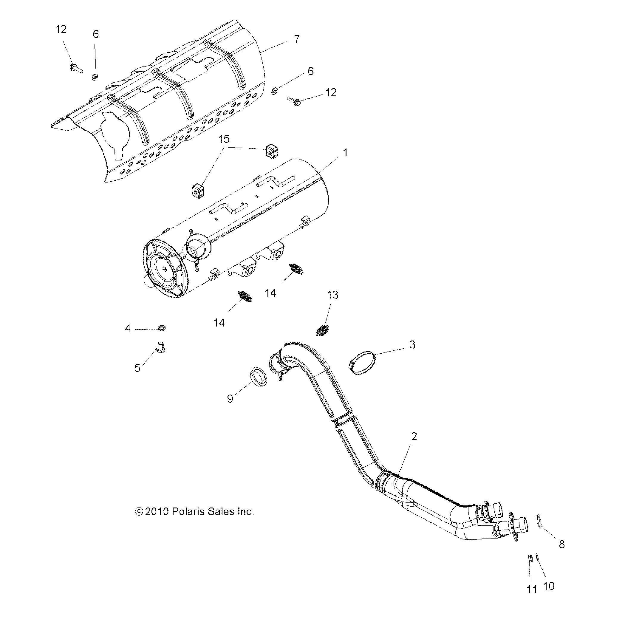 An Image of a Genuine Polaris Parts Schematic Diagram showing the schematic - ENGINE: EXHAUST - 2016 POLARIS SPORTSMAN TOURING 850 SP