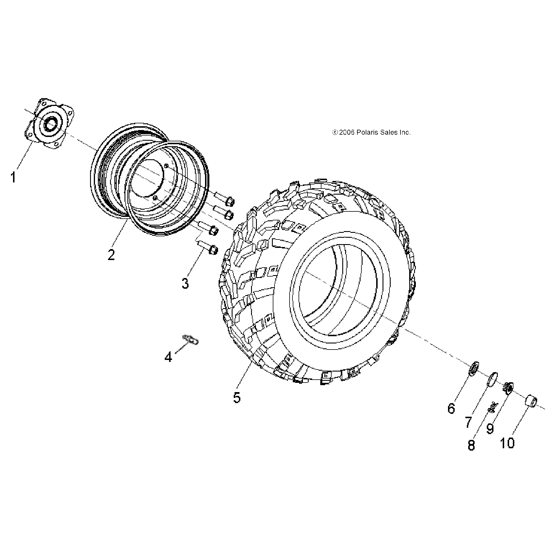 An Image of a Genuine Polaris Parts Schematic Diagram showing the schematic - WHEELS: REAR - 2018 POLARIS SPORTSMAN 110