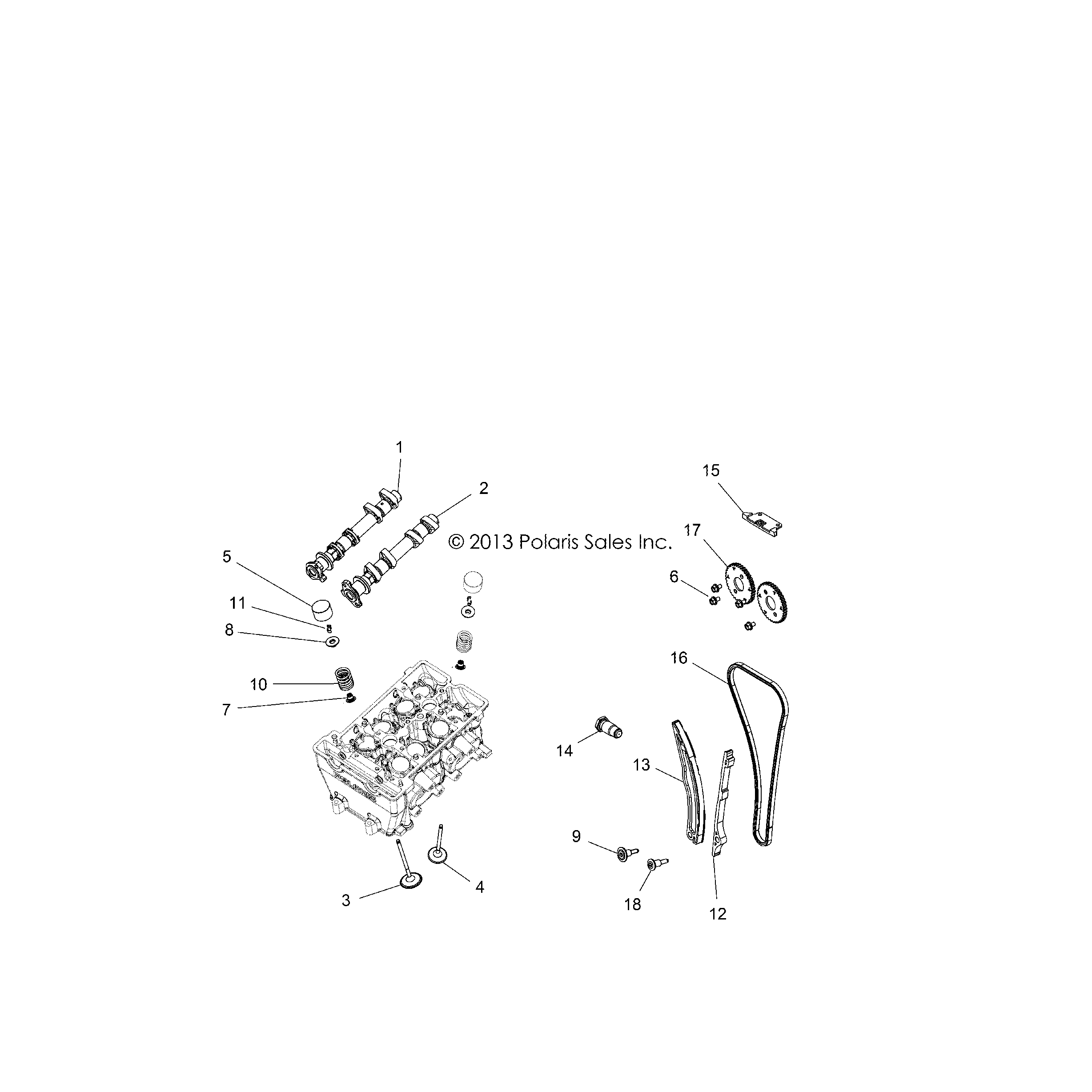 An Image of a Genuine Polaris Parts Schematic Diagram showing the schematic - ENGINE: VALVES and CAMSHAFTS - 2016 POLARIS ACE 900 EFI EPS