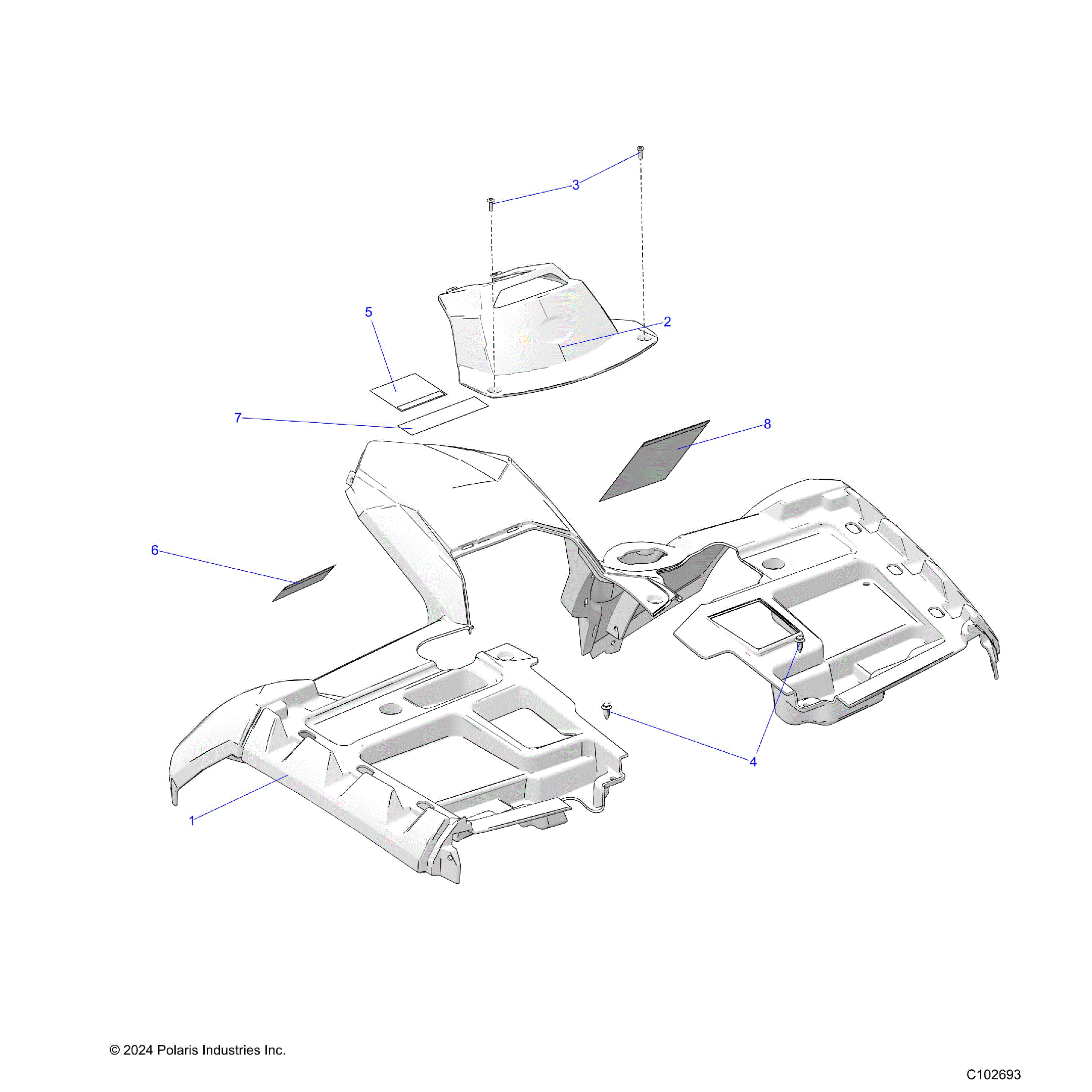 An Image of a Genuine Polaris Parts Schematic Diagram showing the schematic - BODY: FRONT CAB and COVER - 2026 POLARIS SPORTSMAN TOURING 850 48"