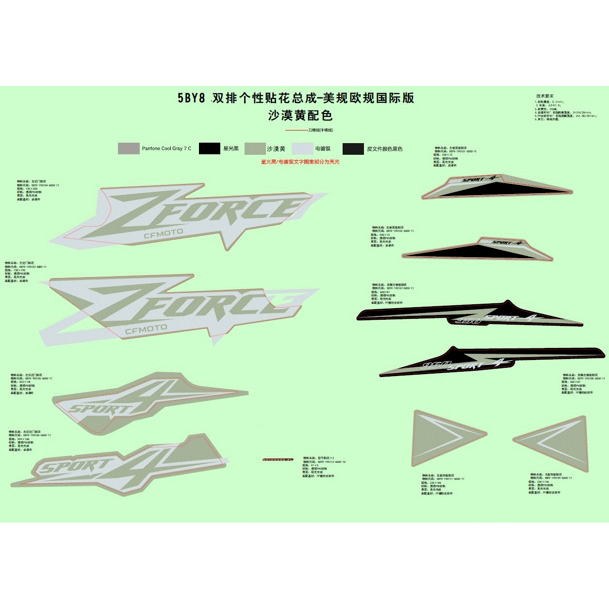An Image of a Genuine CFMOTO Parts Schematic Diagram showing the schematic - DECAL(DESERT TAN) - 2024 CFMOTO ZFORCE 950