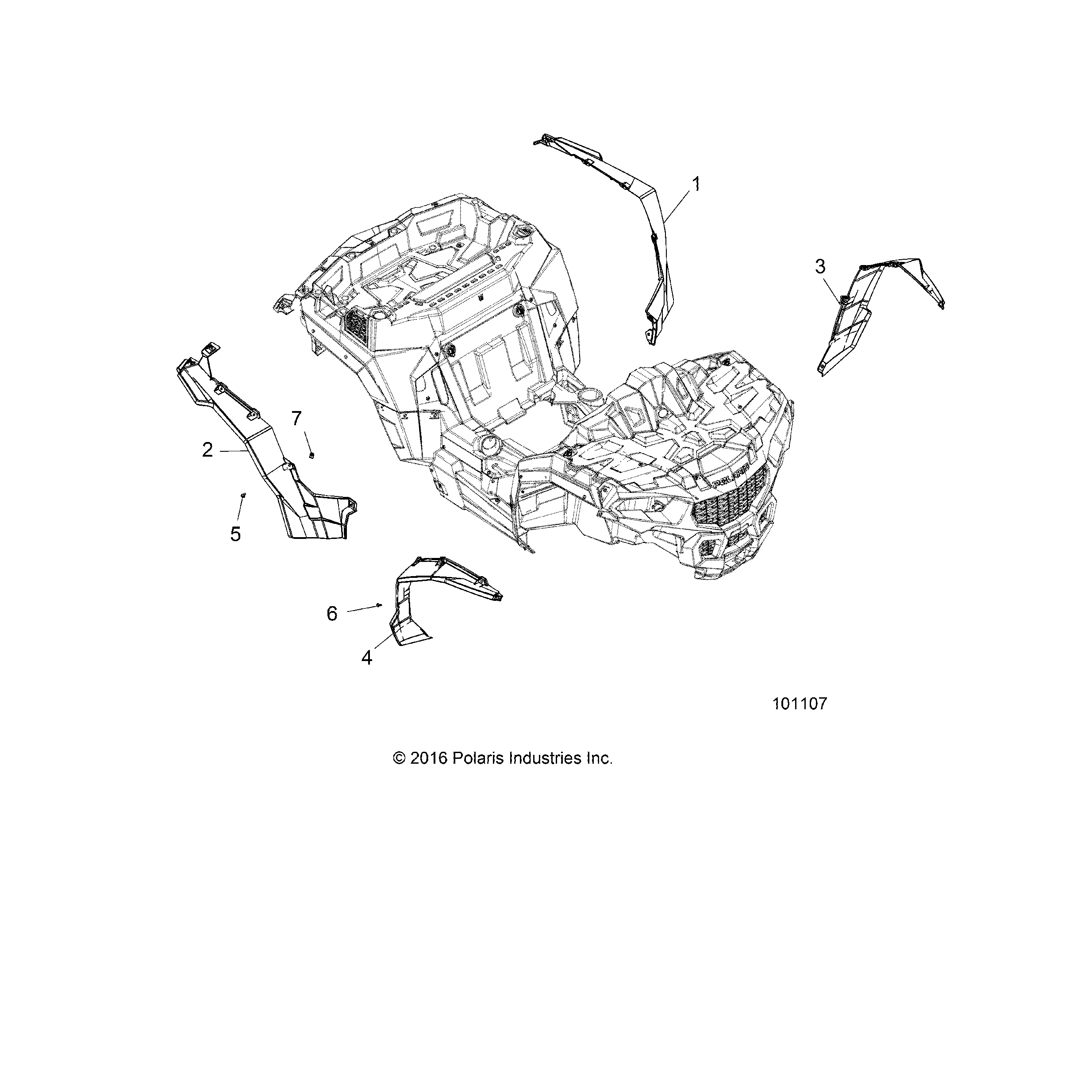 An Image of a Genuine Polaris Parts Schematic Diagram showing the schematic - BODY: FRONT AND REAR FENDER FLARES - 2018 POLARIS ACE 900 EPS XC