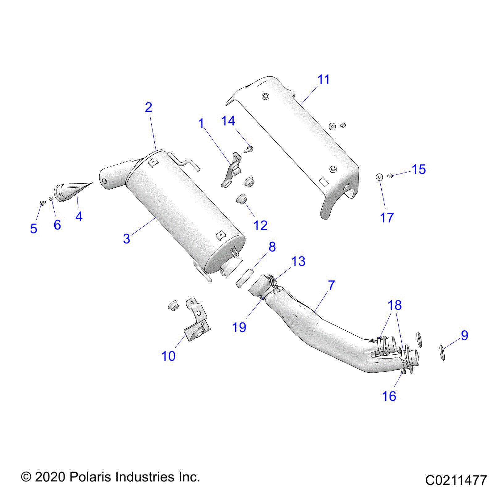 An Image of a Genuine Polaris Parts Schematic Diagram showing the schematic - ENGINE: EXHAUST - 2022 POLARIS SPORTSMAN 850 EPS 48"