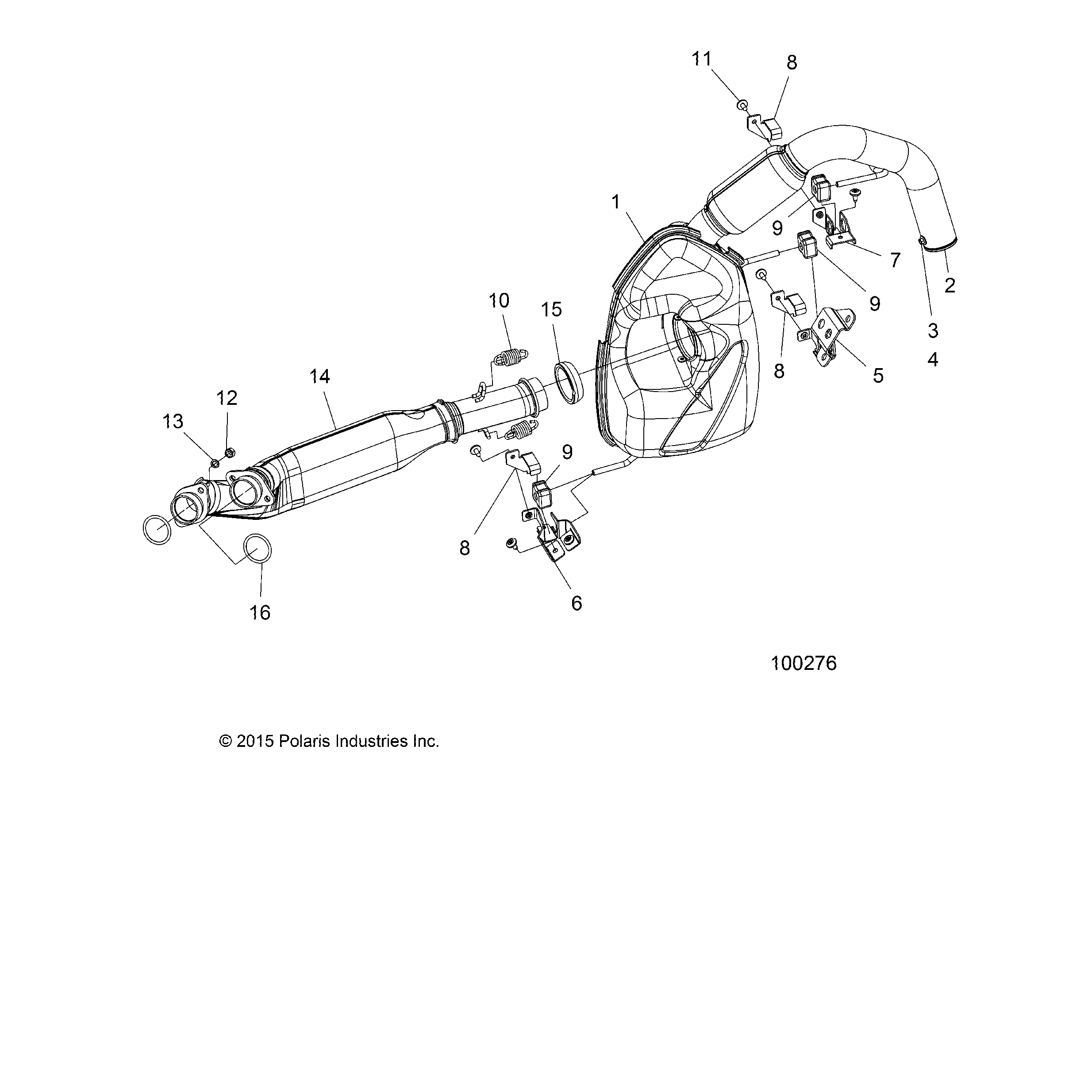 An Image of a Genuine Polaris Parts Schematic Diagram showing the schematic - ENGINE: EXHAUST - 2016 POLARIS SPORTSMAN TOURING 1000