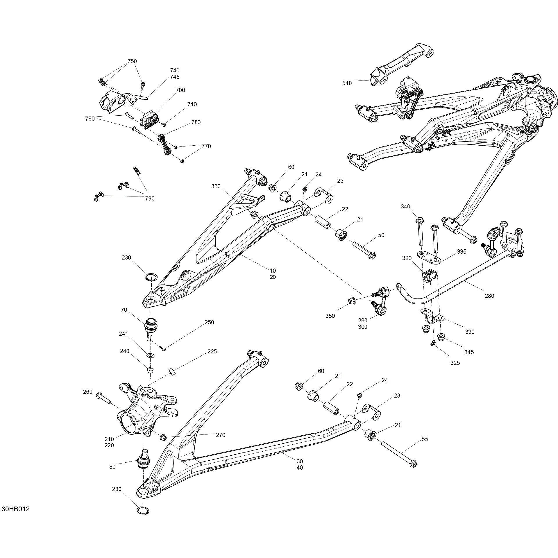 An Image of a Genuine Can-Am Parts Schematic Diagram showing the schematic - SUSPENSION - FRONT COMPONENTS