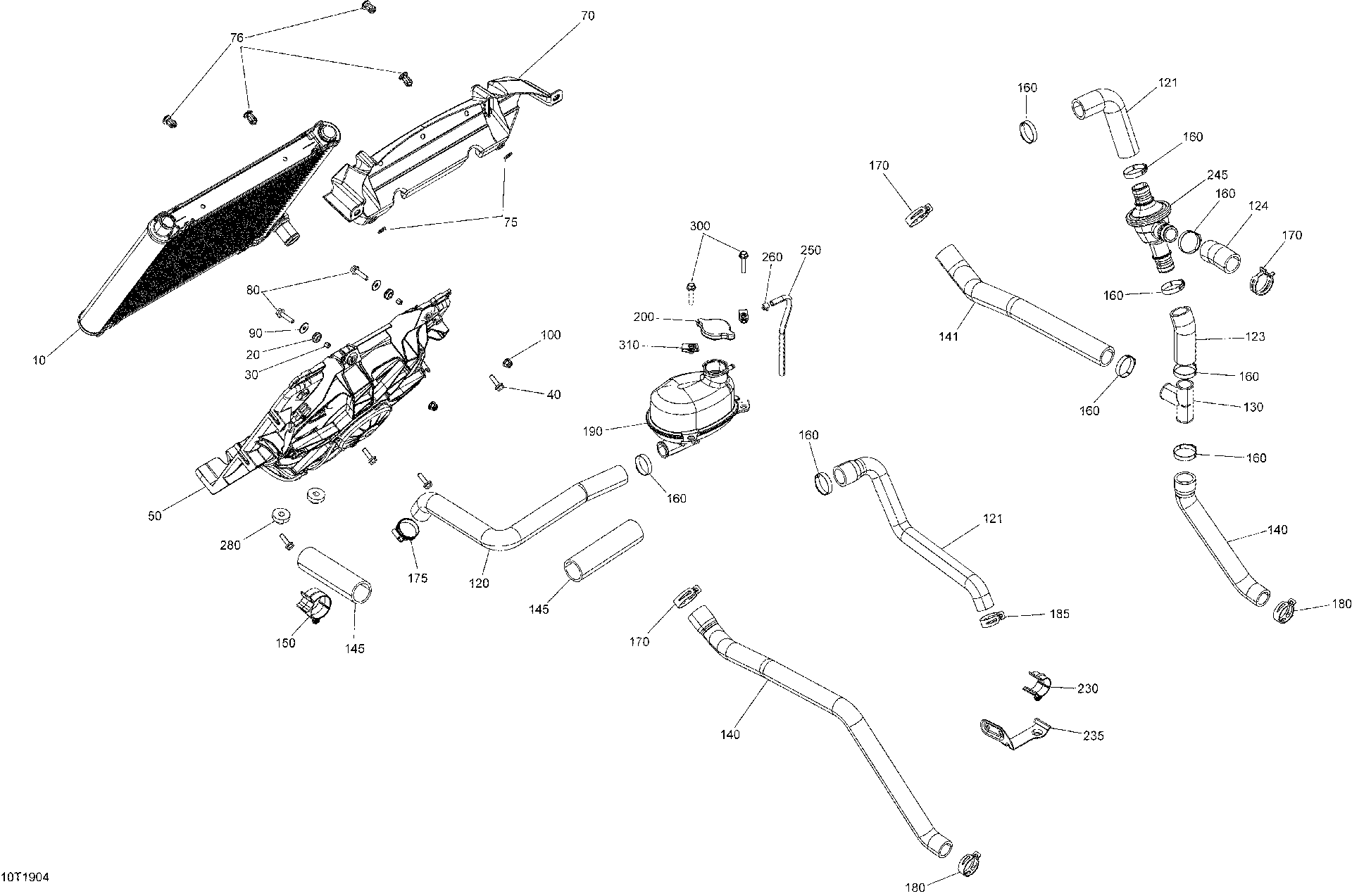 An Image of a Genuine Can-Am Parts Schematic Diagram showing the schematic - COOLING - 1000R EFI - 1000 EFI