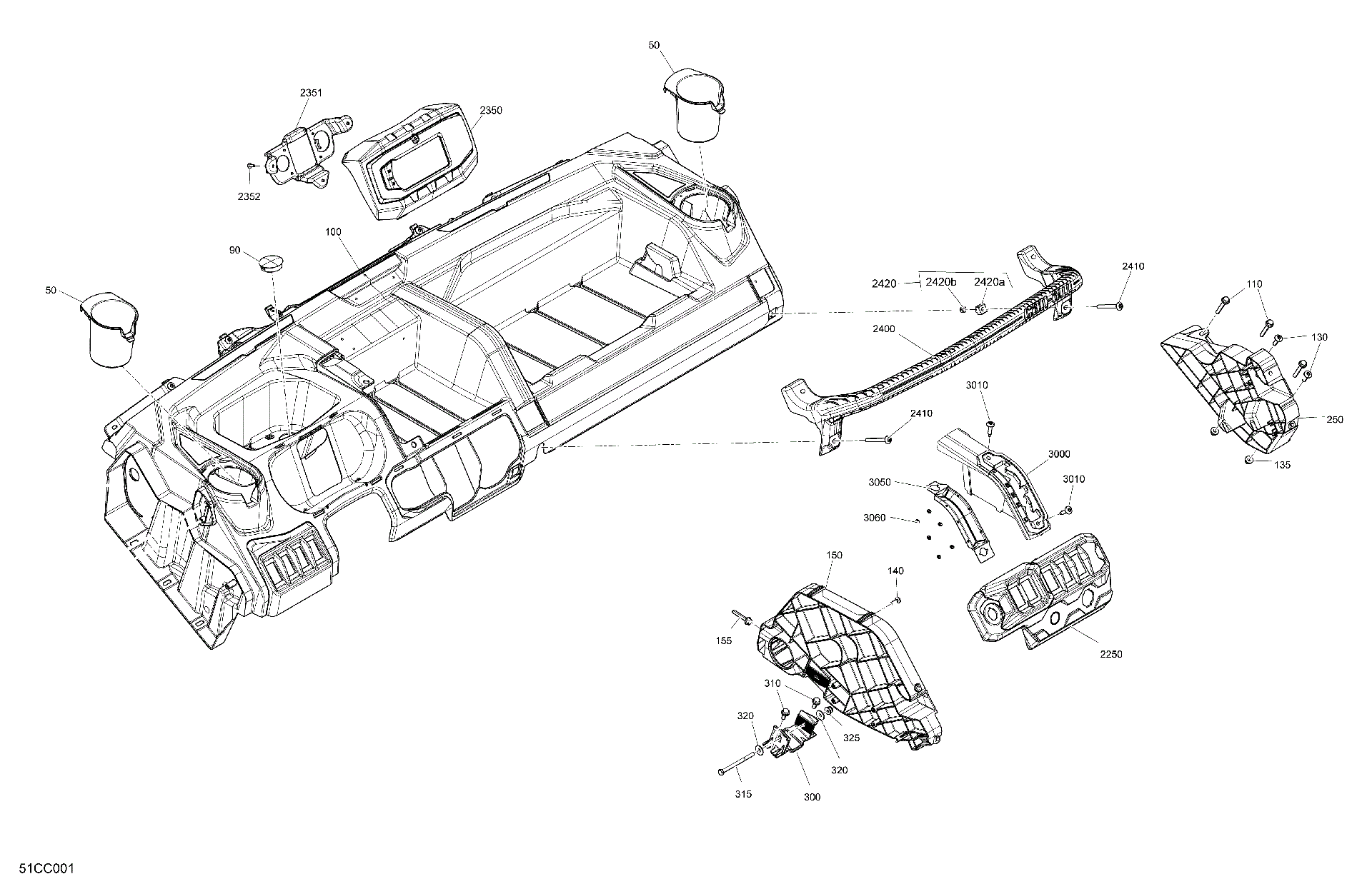 An Image of a Genuine Can-Am Parts Schematic Diagram showing the schematic - CAB INTERIOR - DASHBOARD