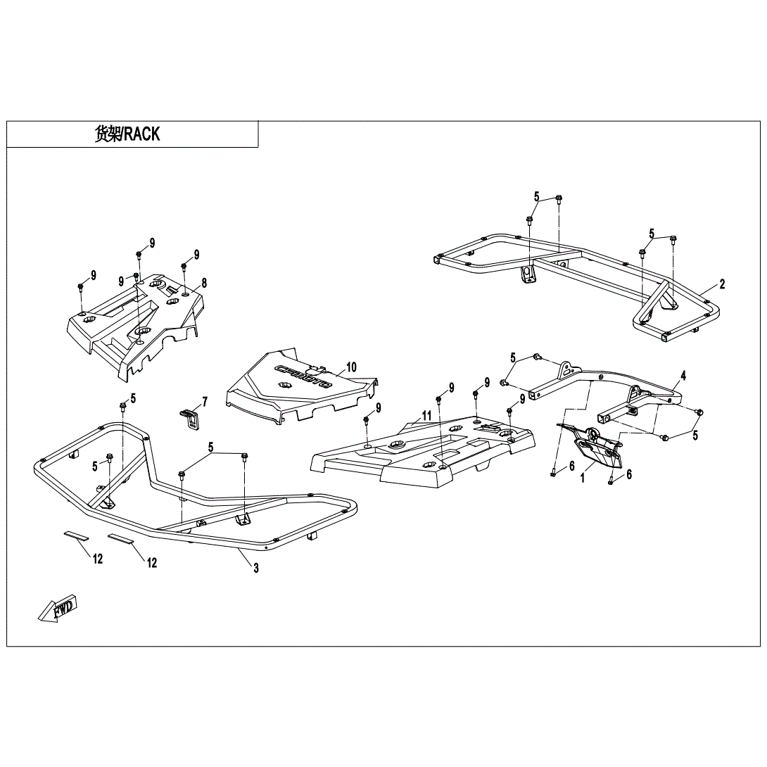 An Image of a genuine CFMOTO Parts Schematic Diagram showing the group - RACK (STANDARD) - 2020 CFMOTO CFORCE 800 XC
