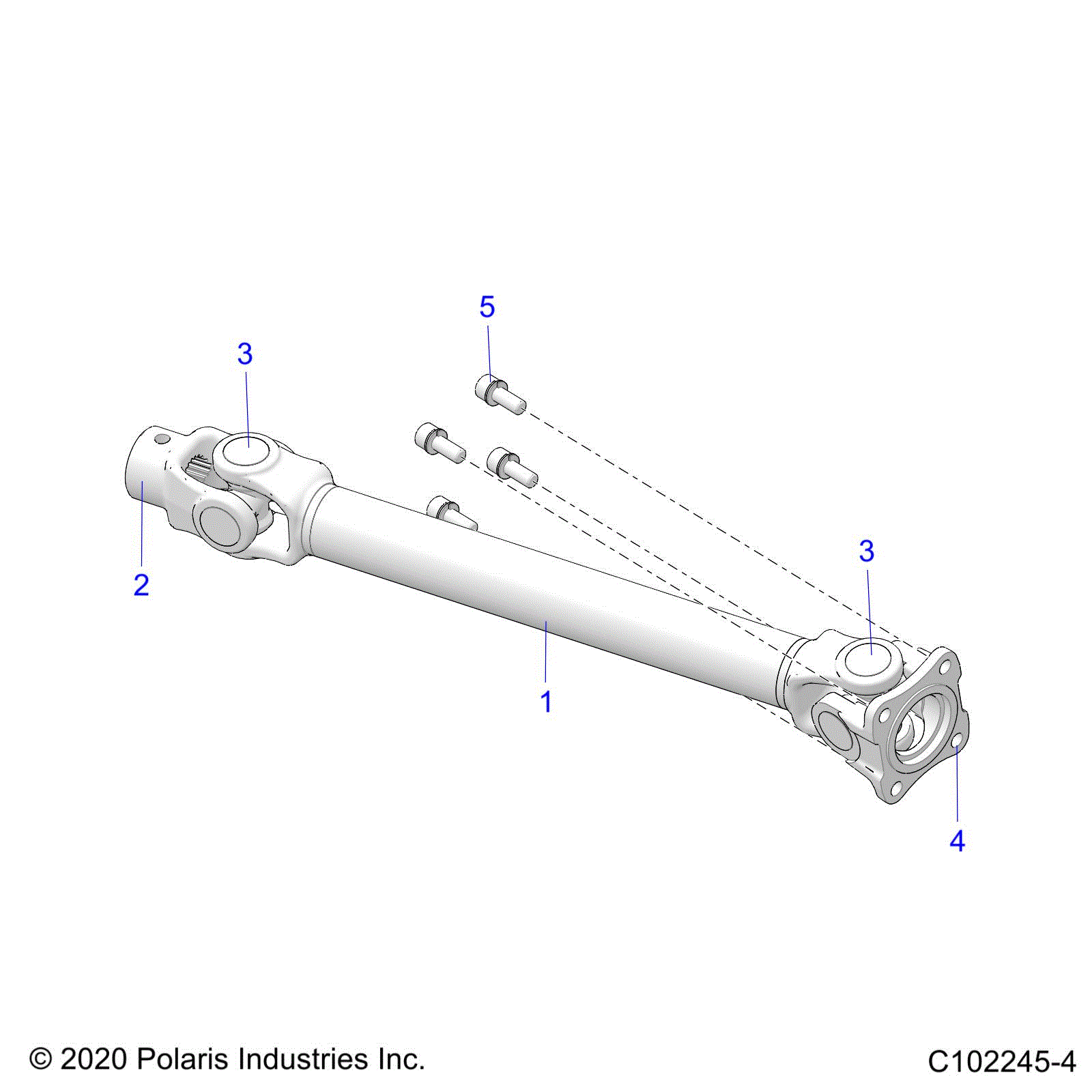 An Image of a Genuine Polaris Parts Schematic Diagram showing the schematic - DRIVE TRAIN: REAR PROP SHAFT - 2020 POLARIS SPORTSMAN 570 6X6