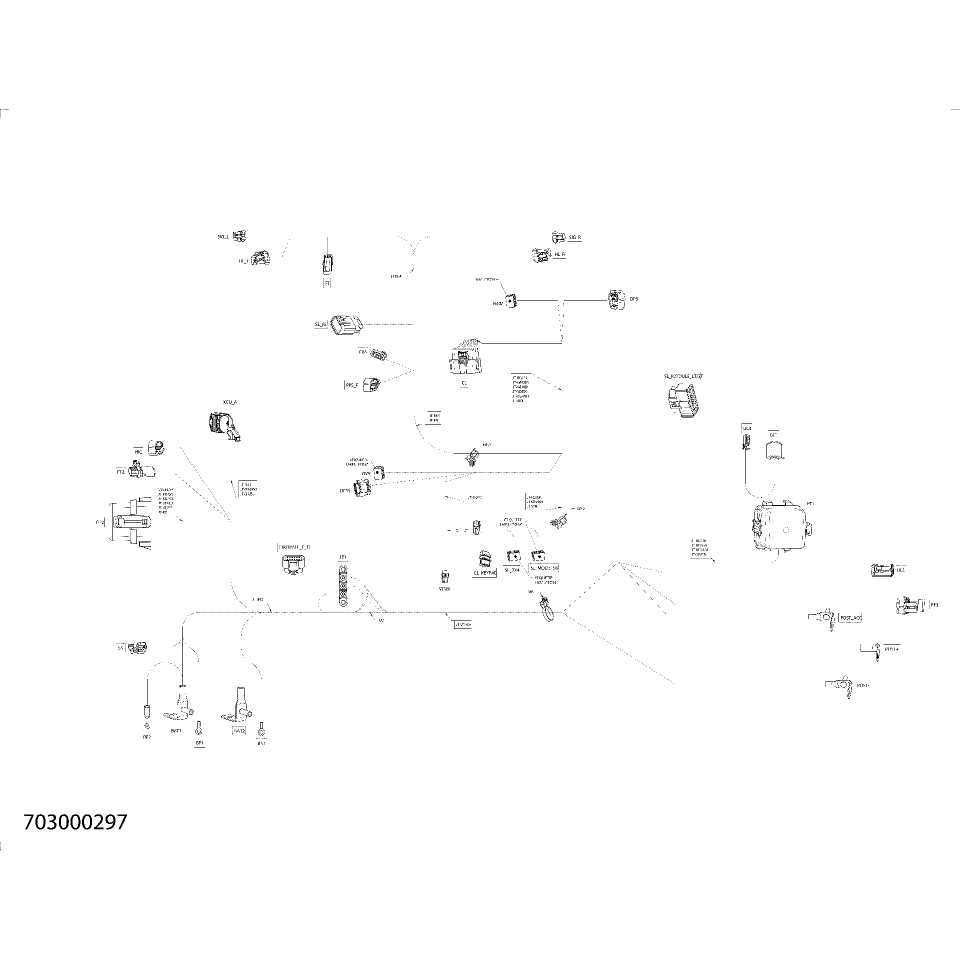 An Image of a Genuine Can-Am Parts Schematic Diagram showing the schematic - ELECTRIC - MAIN HARNESS - 710007295 - WITHOUT SMART-SHOX