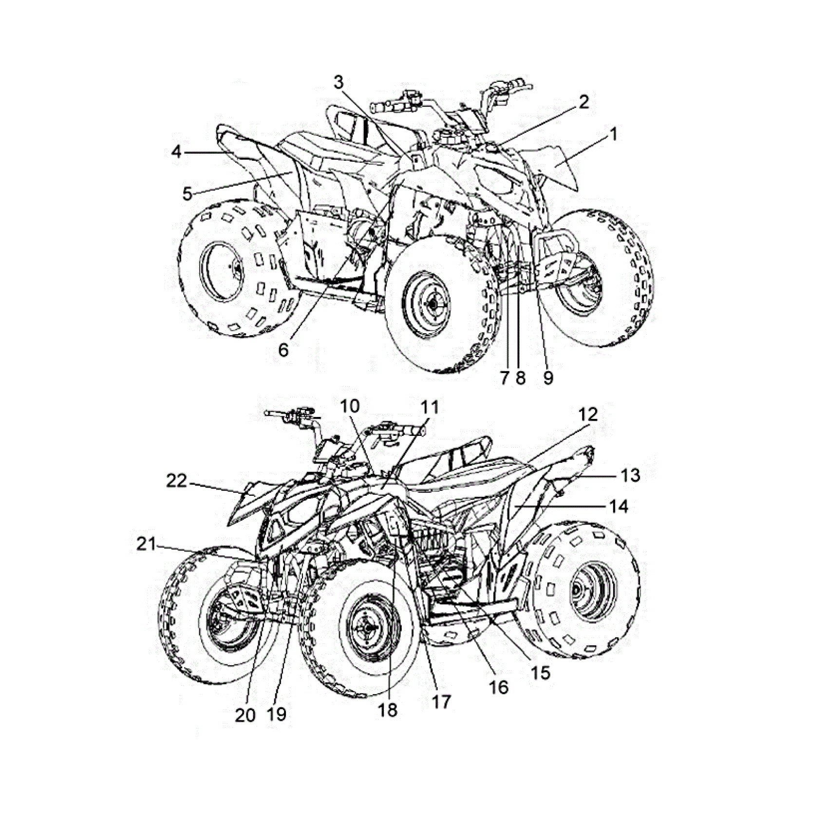 An Image of a Genuine Polaris Parts Schematic Diagram showing the schematic - BODY: DECALS - 2017 POLARIS OUTLAW 50