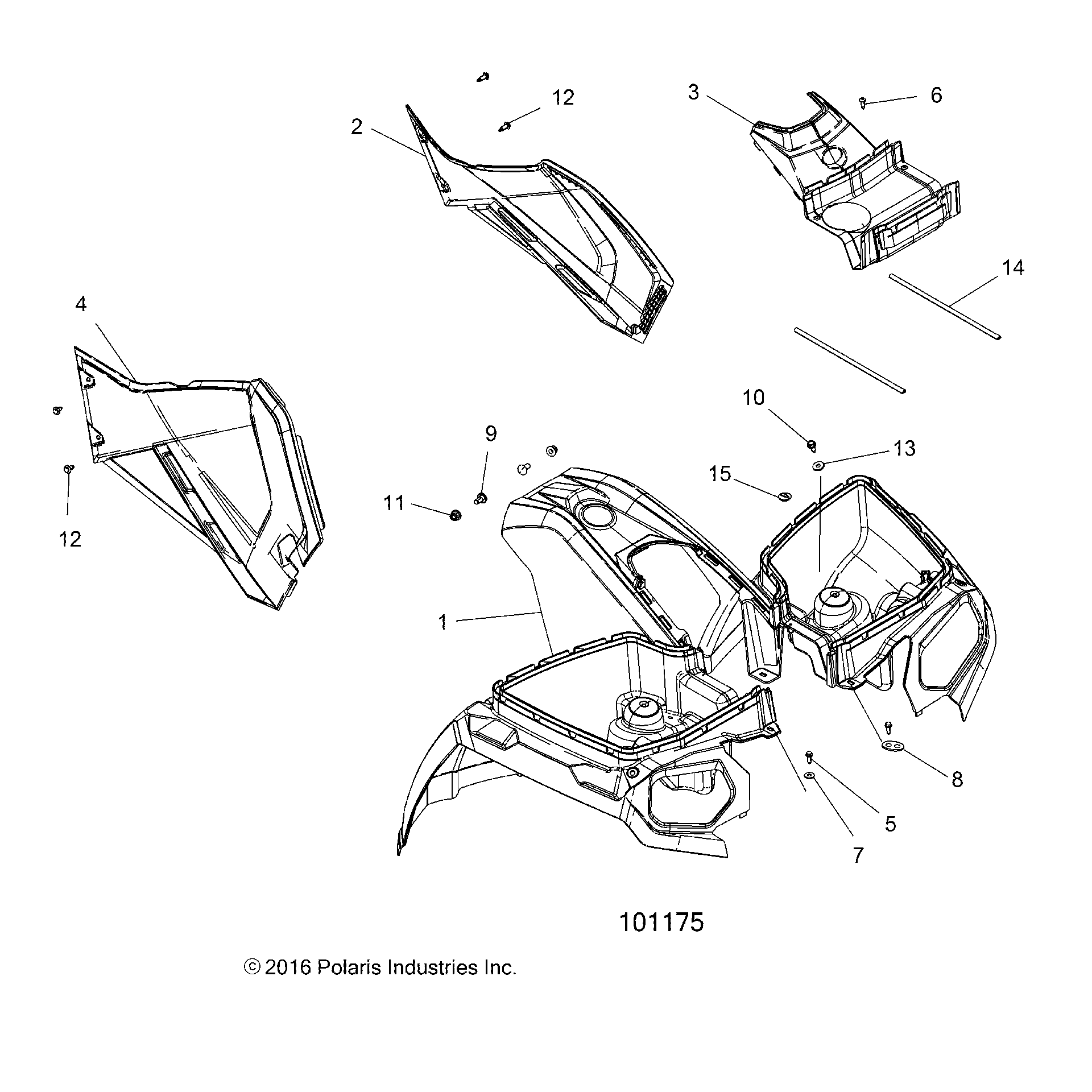 An Image of a Genuine Polaris Parts Schematic Diagram showing the schematic - BODY: FRONT CAB and SIDE PANELS - 2017 POLARIS SPORTSMAN 570 EFI HD