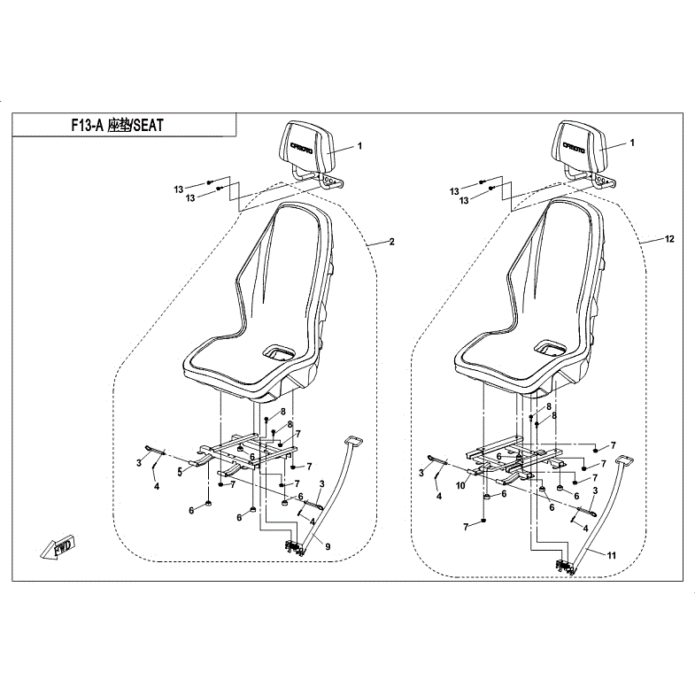 An Image of a Genuine CFMOTO Parts Schematic Diagram showing the schematic - SEAT - 2018 CFMOTO UFORCE 800