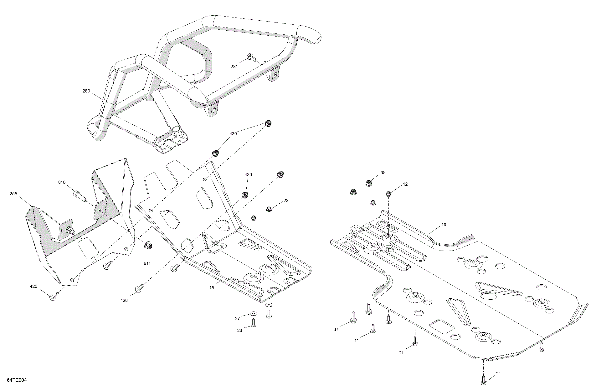 An Image of a Genuine Can-Am Parts Schematic Diagram showing the schematic - BODY - SKID PLATE AND BUMPER