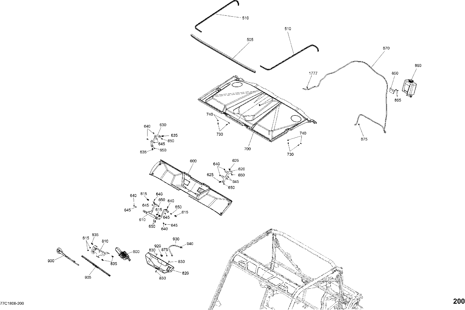 An Image of a Genuine Can-Am Parts Schematic Diagram showing the schematic - CAB INTERIOR - ROOF