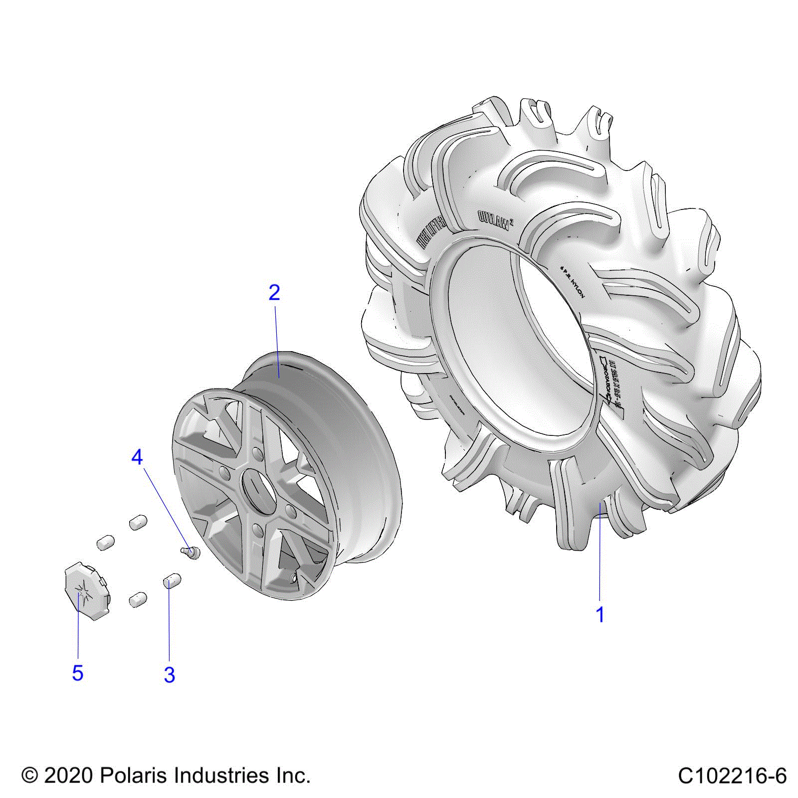 An Image of a Genuine Polaris Parts Schematic Diagram showing the schematic - WHEELS: REAR - 2024 POLARIS SPORTSMAN 850 HIGH LIFTER