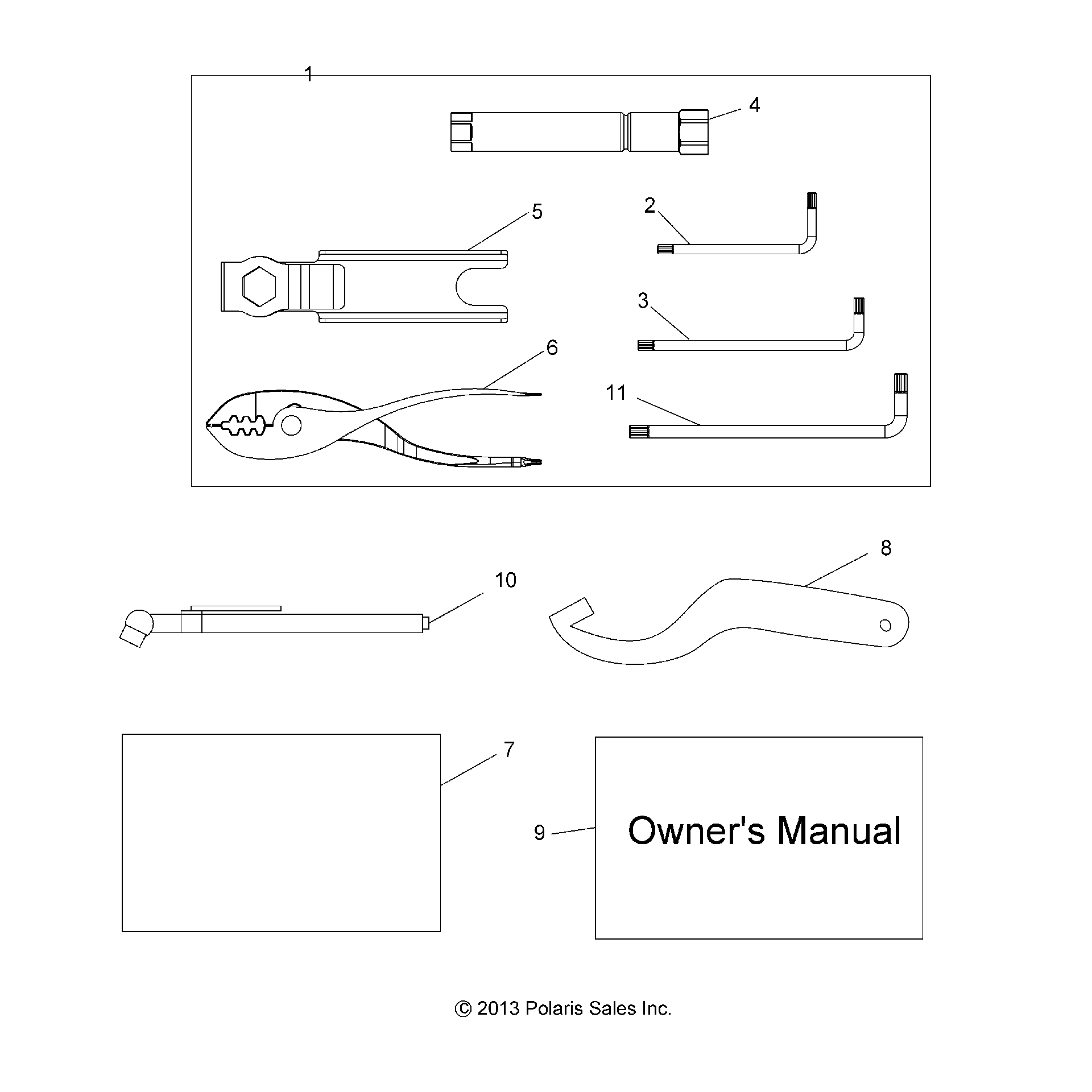 An Image of a Genuine Polaris Parts Schematic Diagram showing the schematic - REFERENCE: TOOL KIT and OWNERS MANUAL - 2015 POLARIS SPORTSMAN ACE 570 EFI