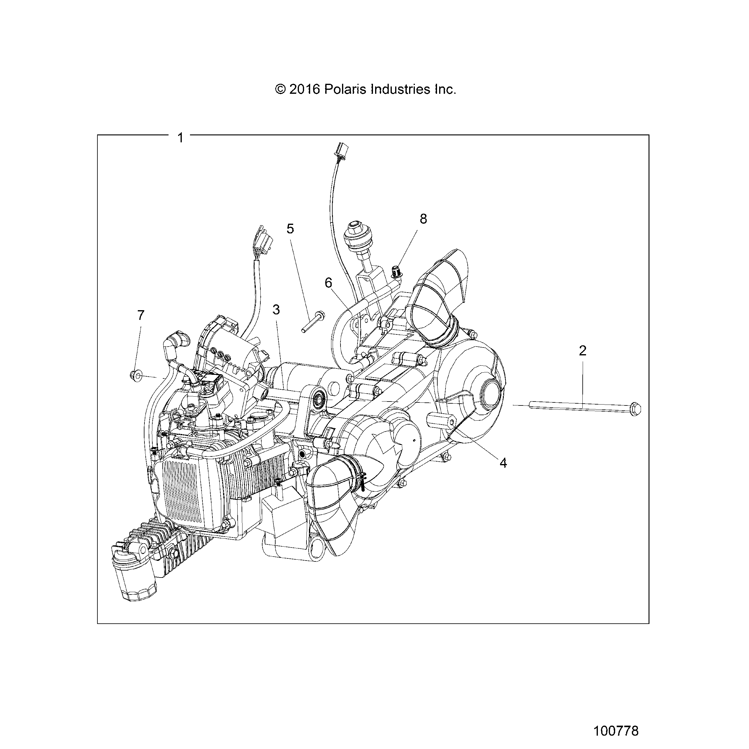 An Image of a Genuine Polaris Parts Schematic Diagram showing the schematic - ENGINE: ENGINE and TRANSMISSION MOUNTING - 2017 POLARIS ACE 150