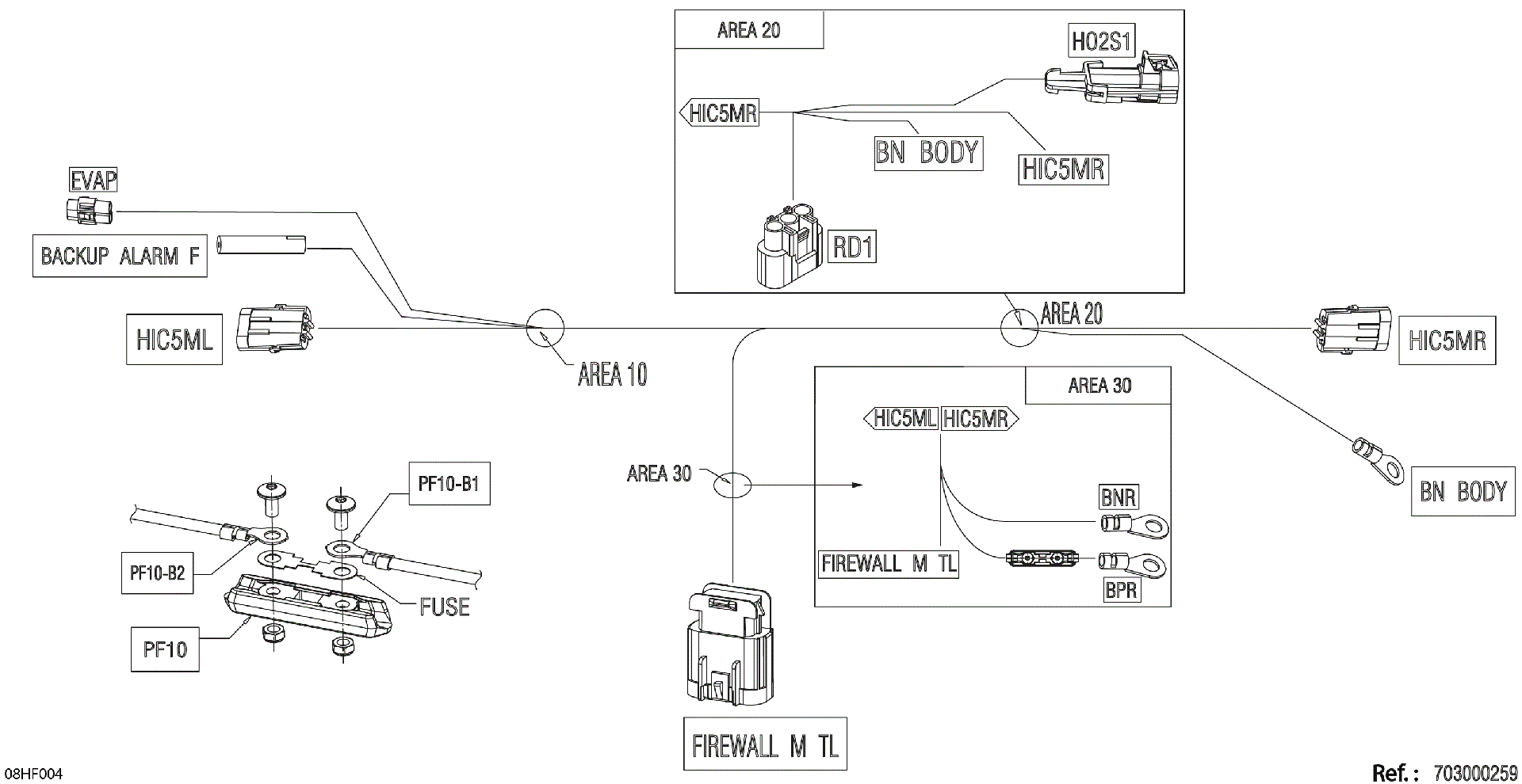 An Image of a Genuine Can-Am Parts Schematic Diagram showing the schematic - ELECTRIC - JUNCTION WIRING HARNESS - 710007036