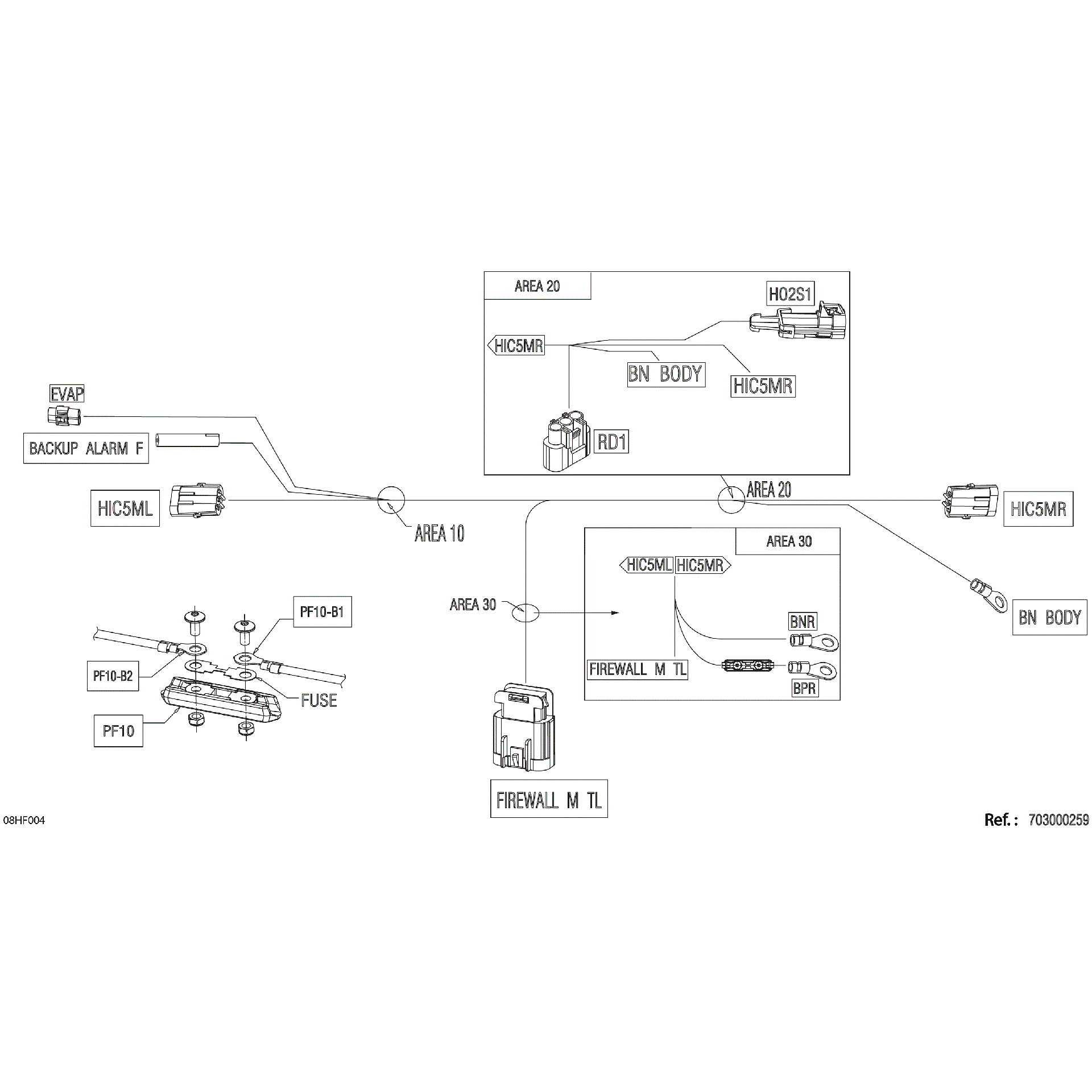 An Image of a Genuine Can-Am Parts Schematic Diagram showing the schematic - ELECTRIC - JUNCTION WIRING HARNESS - 710007036