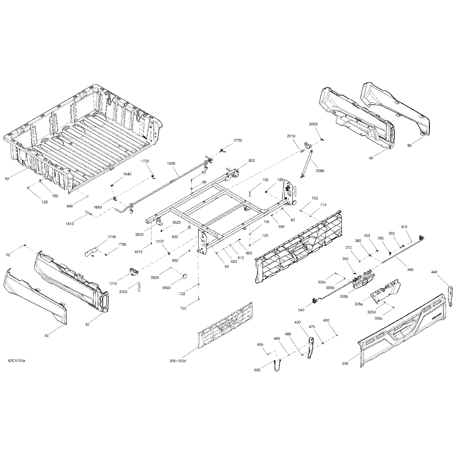 An Image of a Genuine Can-Am Parts Schematic Diagram showing the schematic - REAR CARGO BOX - ALL MODELS