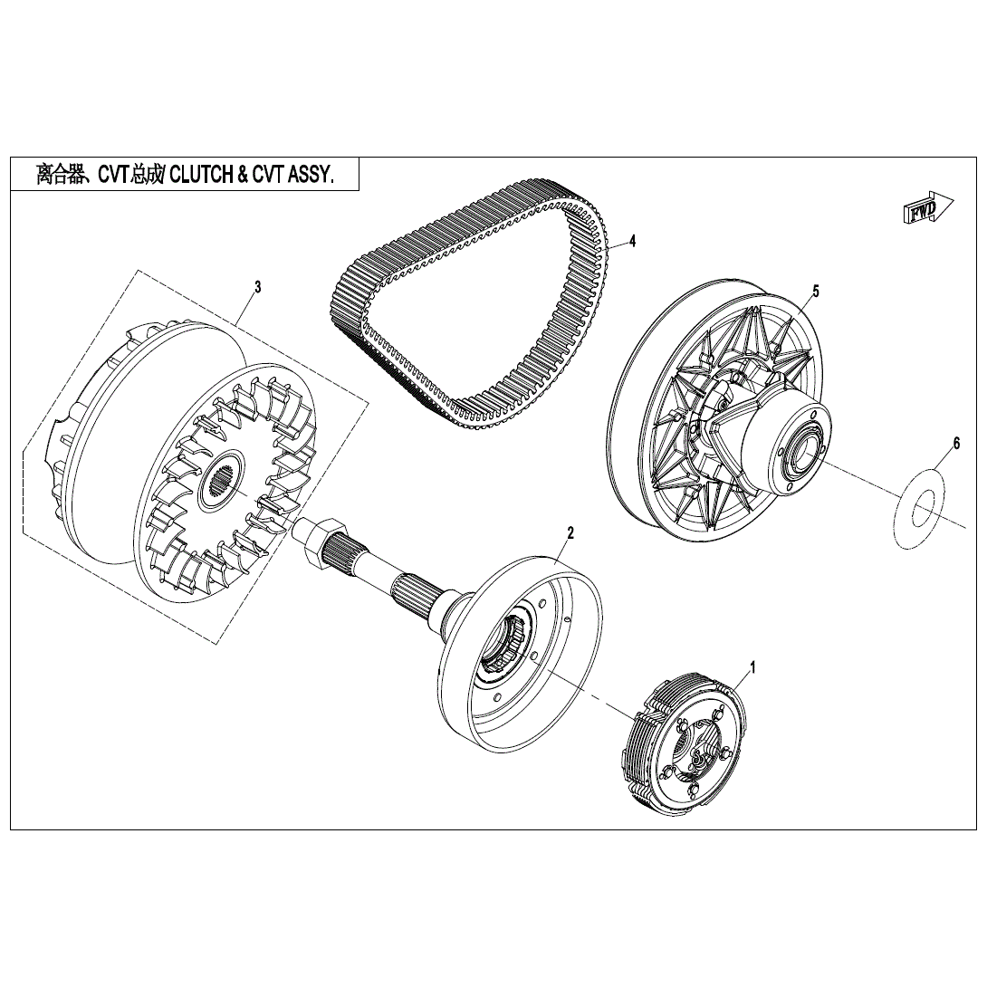 An Image of a Genuine CFMOTO Parts Schematic Diagram showing the schematic - CVT ASSY. - 2021 CFMOTO ZFORCE 800 EX