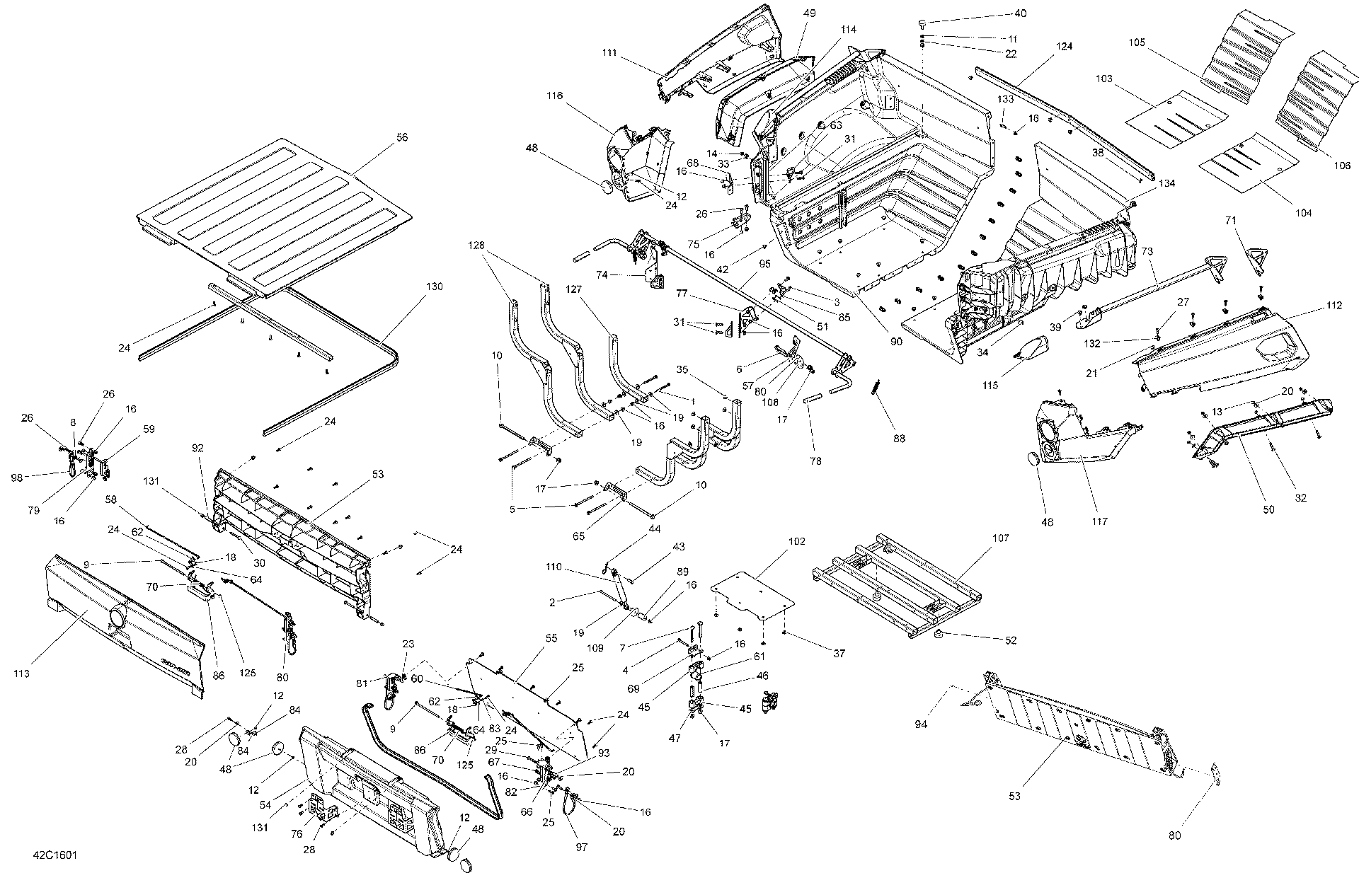 An Image of a Genuine Can-Am Parts Schematic Diagram showing the schematic - REAR CARGO BOX