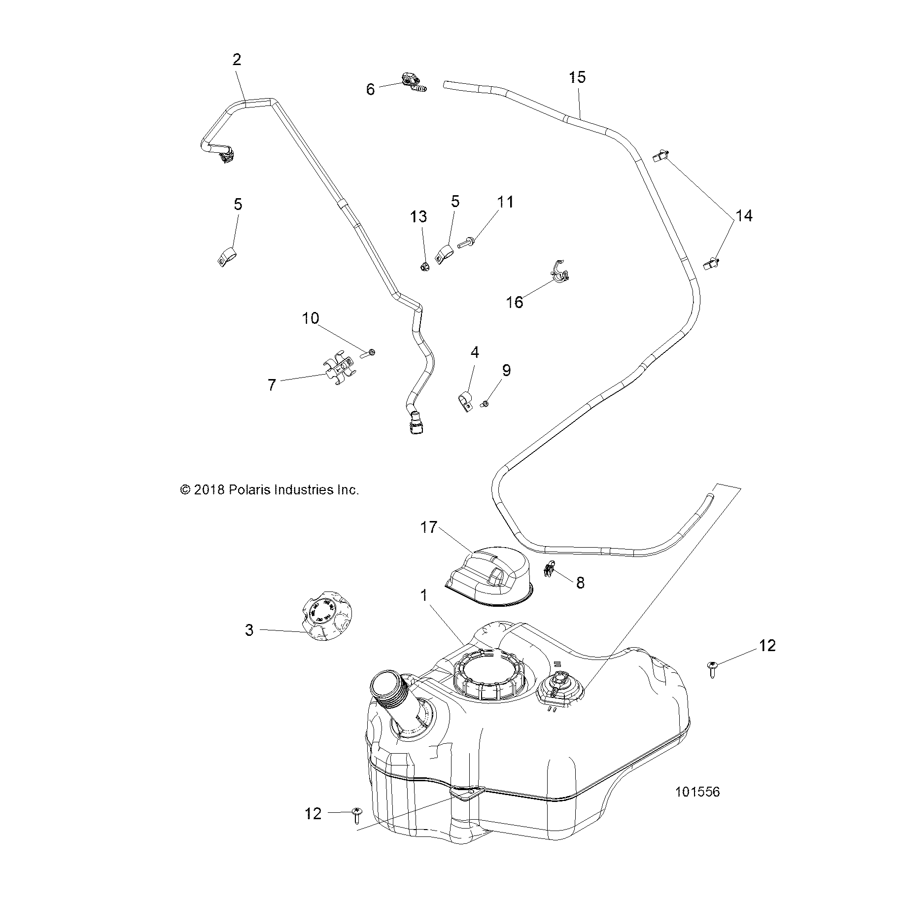 An Image of a Genuine Polaris Parts Schematic Diagram showing the schematic - BODY: FUEL TANK - 2019 POLARIS ACE 570