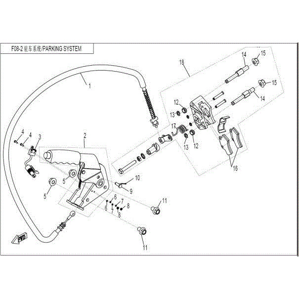 An Image of a Genuine CFMOTO Parts Schematic Diagram showing the schematic - PARKING SYSTEM - 2016 CFMOTO ZFORCE 800 EX