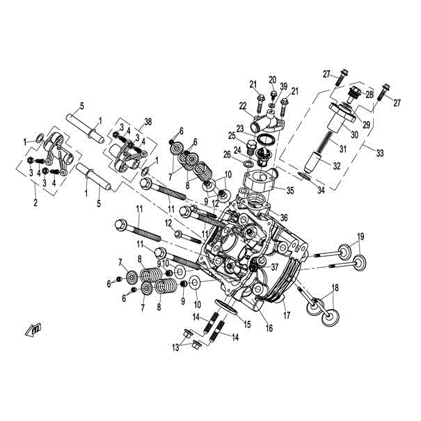 An Image of a genuine CFMOTO Parts Schematic Diagram showing the group - CYL HEAD NO.1 ASSY (STARTER END) - 2015 CFMOTO CFORCE 800 X8