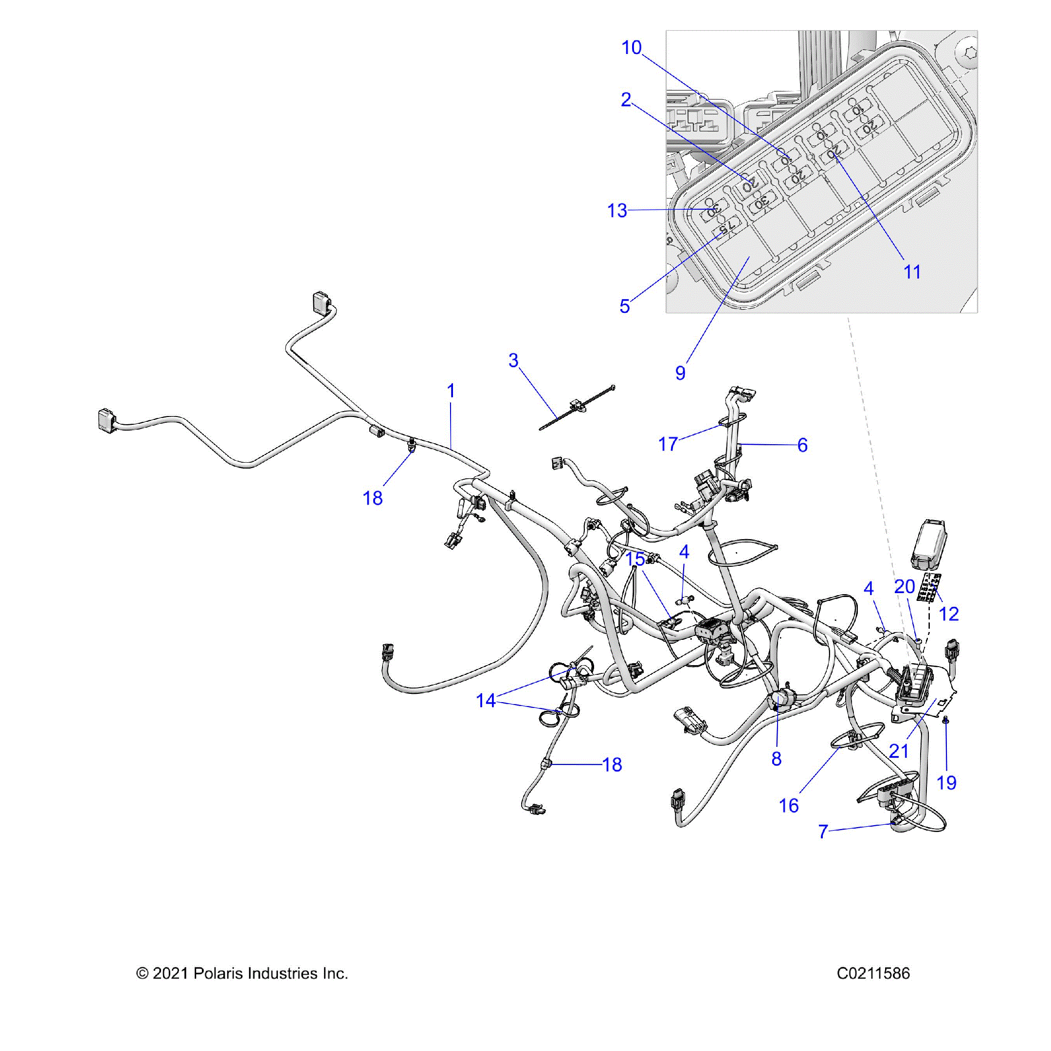 An Image of a Genuine Polaris Parts Schematic Diagram showing the schematic - ELECTRICAL: HARNESS - 2026 POLARIS SPORTSMAN TOURING XP 1000