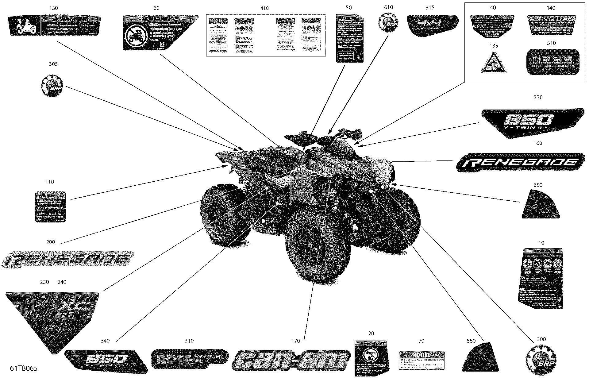 An Image of a Genuine Can-Am Parts Schematic Diagram showing the schematic - BODY - DECALS