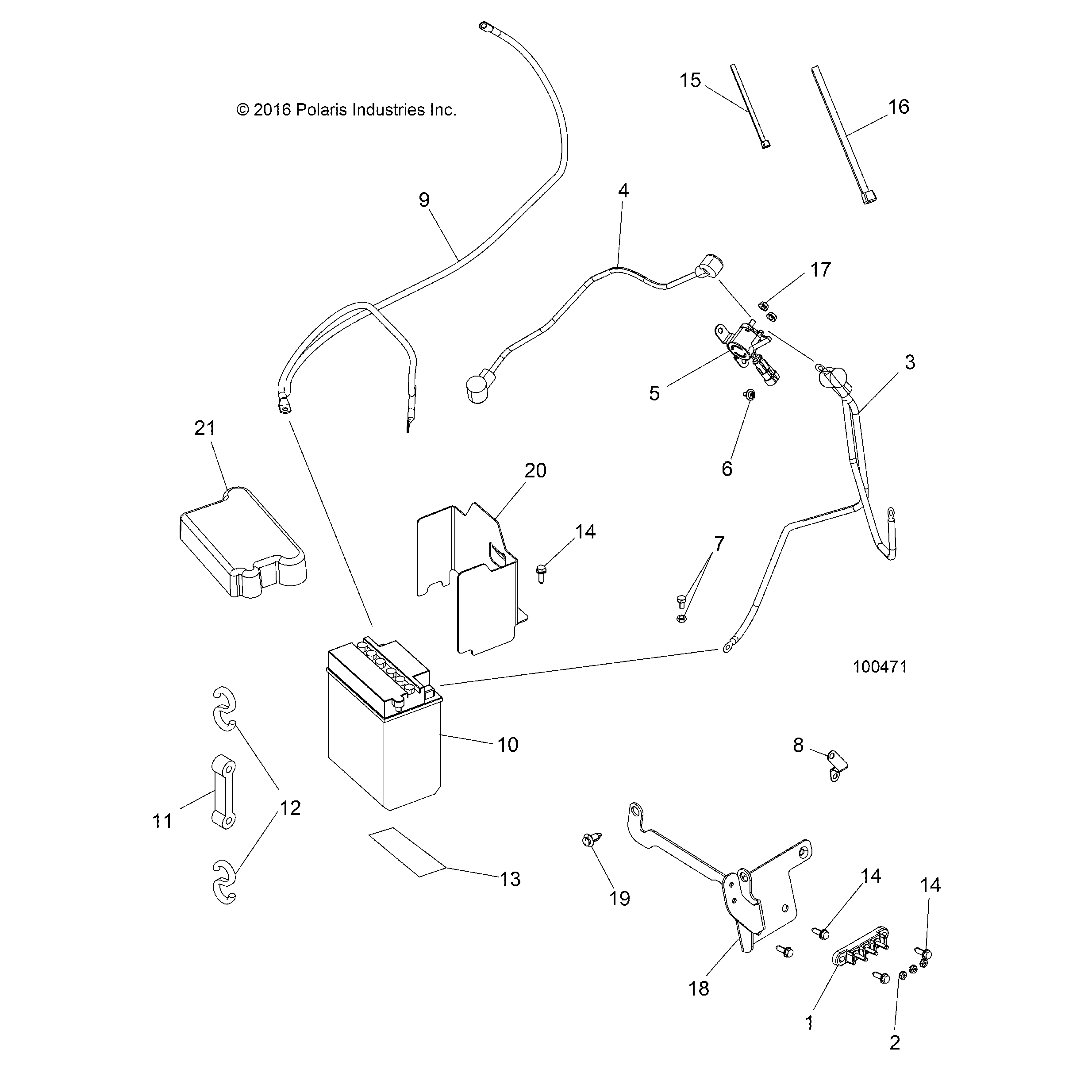 An Image of a Genuine Polaris Parts Schematic Diagram showing the schematic - ELECTRICAL: BATTERY - 2017 POLARIS SPORTSMAN 570 6X6