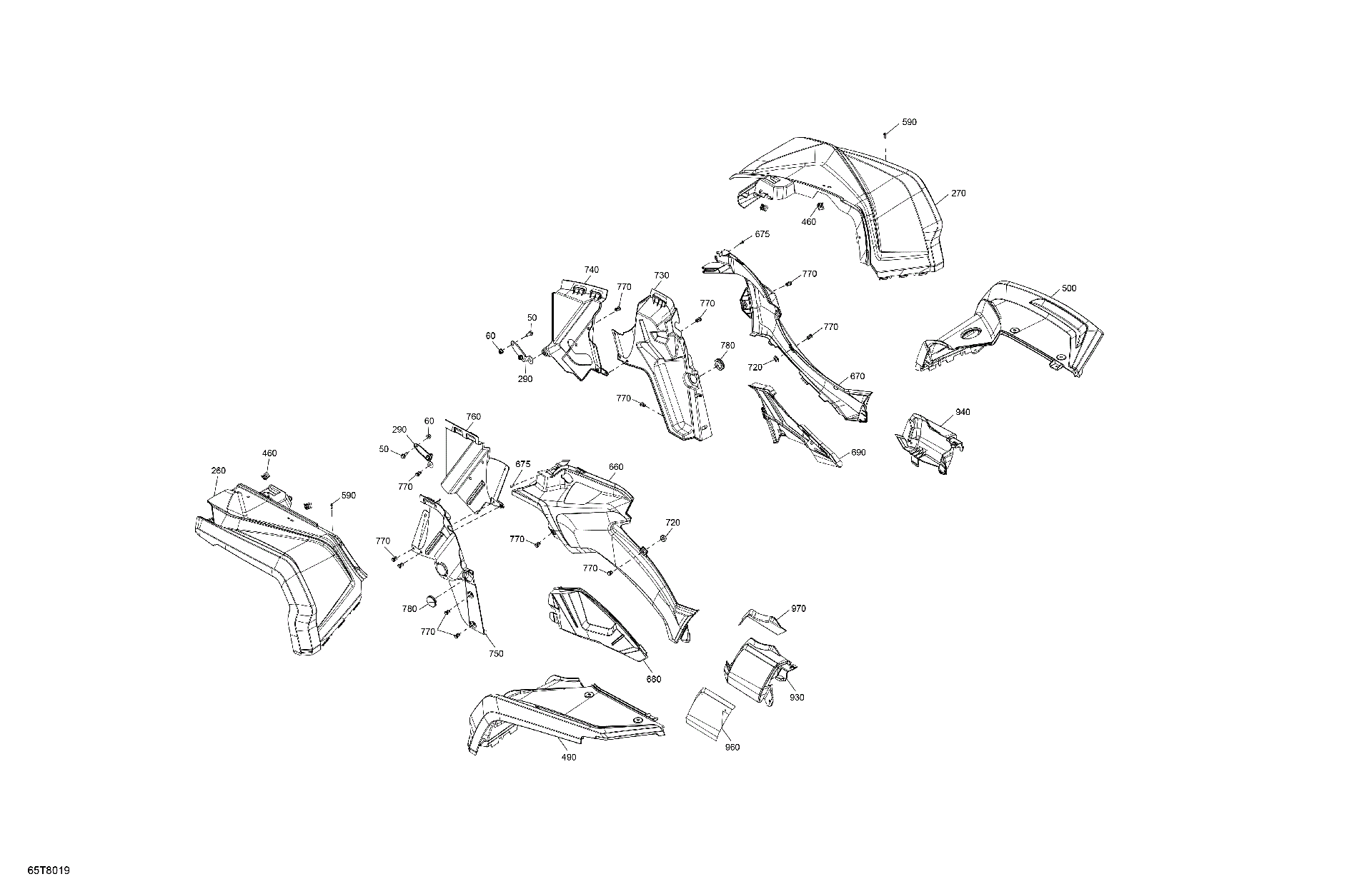 An Image of a Genuine Can-Am Parts Schematic Diagram showing the schematic - BODY - FENDER KIT