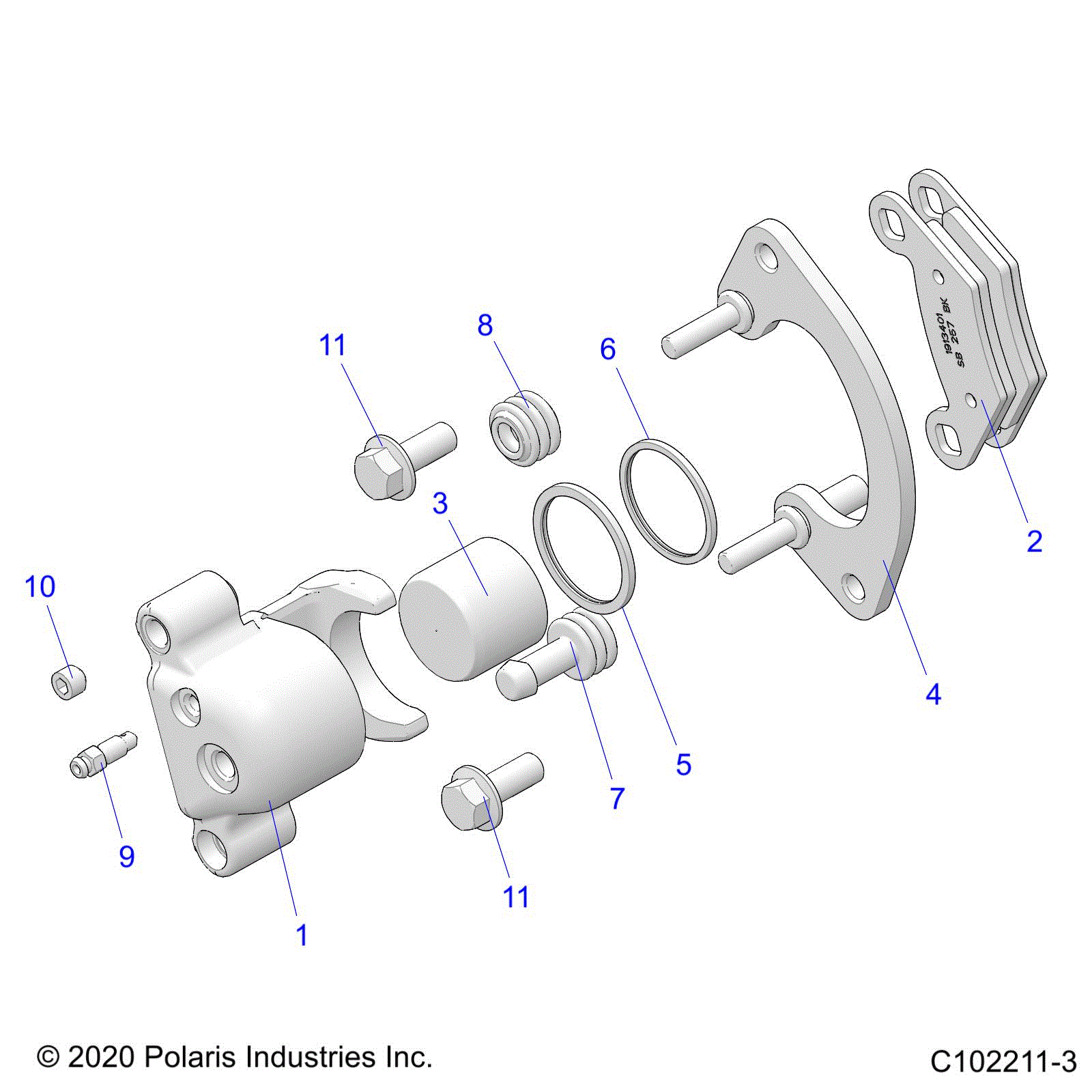An Image of a Genuine Polaris Parts Schematic Diagram showing the schematic - BRAKES: CALIPER FRONT - 2021 POLARIS SPORTSMAN 850 HIGH LIFTER