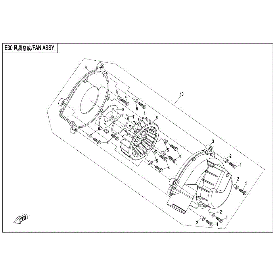 An Image of a Genuine CFMOTO Parts Schematic Diagram showing the schematic - COOLING FAN (ENG) - 2017 CFMOTO ZFORCE 800 Trail