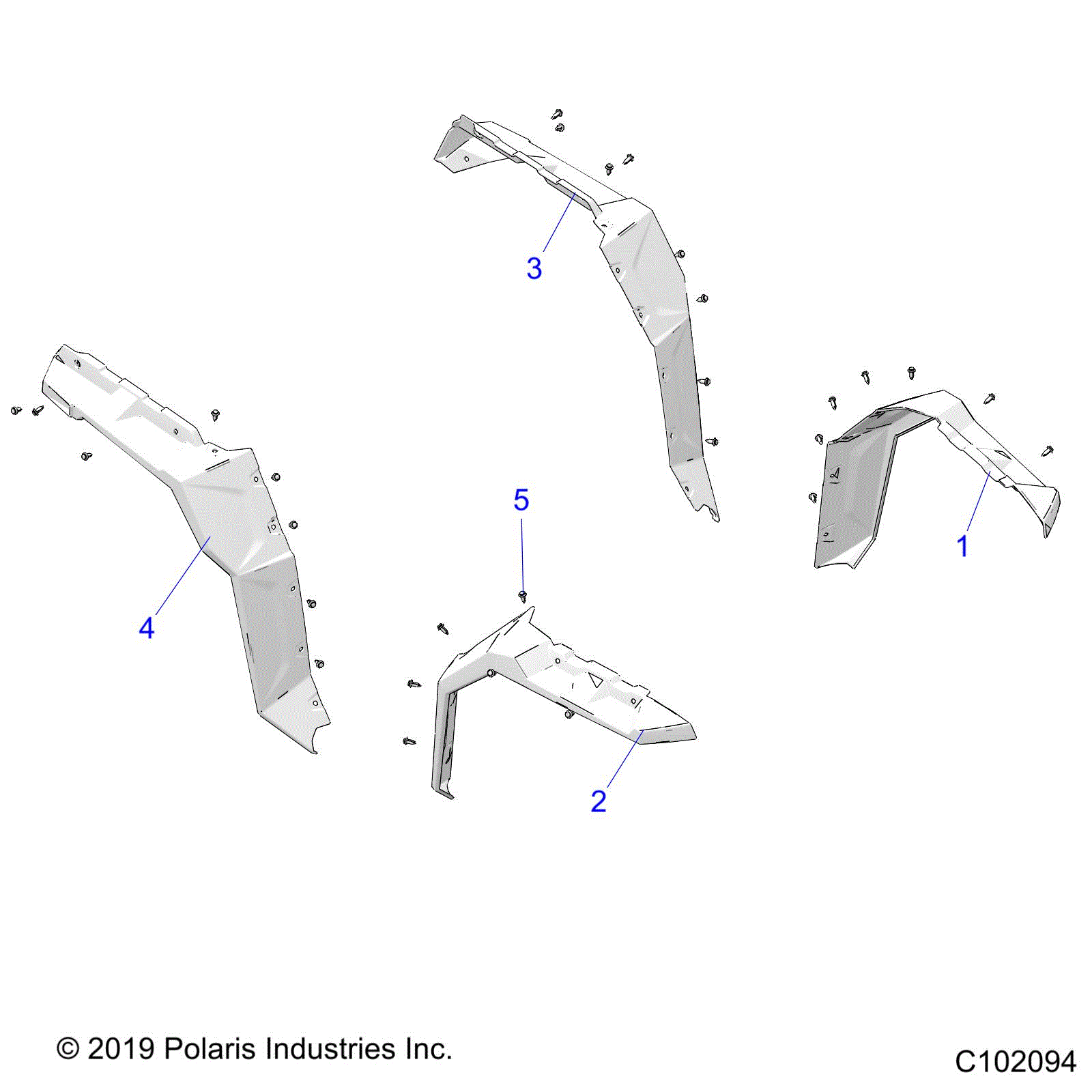 An Image of a Genuine Polaris Parts Schematic Diagram showing the schematic - BODY: FENDER FLARES - 2022 POLARIS SPORTSMAN XP 1000 S 55"