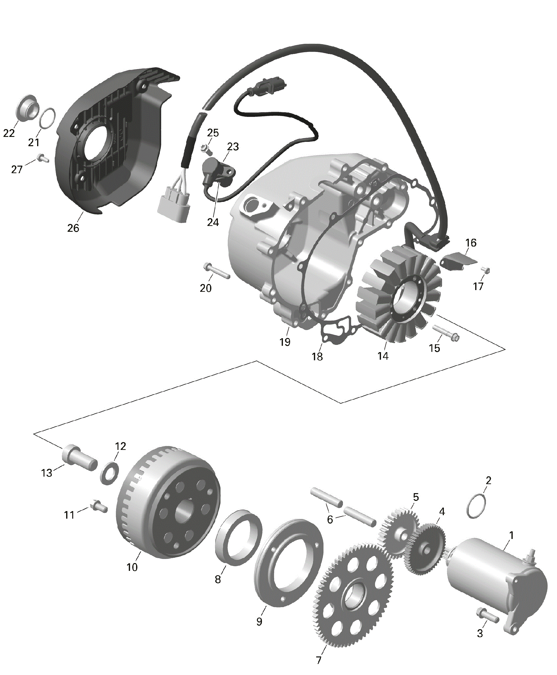 An Image of a Genuine Can-Am Parts Schematic Diagram showing the schematic - ROTAX - MAGNETO AND ELECTRIC STARTER